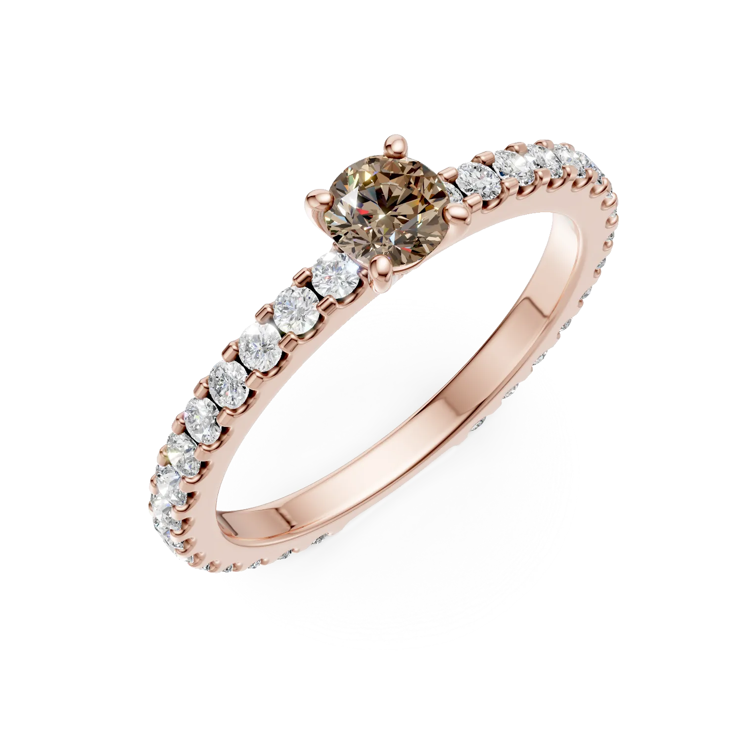 Pierścionek zaręczynowy z różowego złota 18K z brązowym diamentem 0.31ct i diamenty 0.49ct