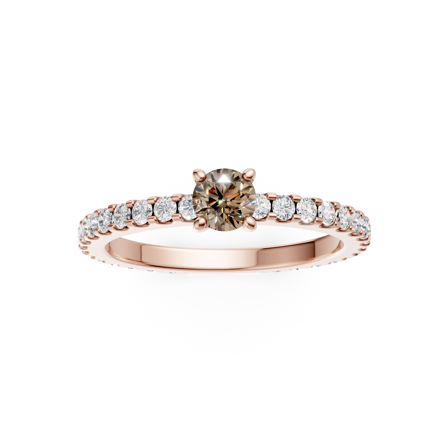 Pierścionek zaręczynowy z różowego złota 18K z brązowym diamentem 0.31ct i diamenty 0.49ct