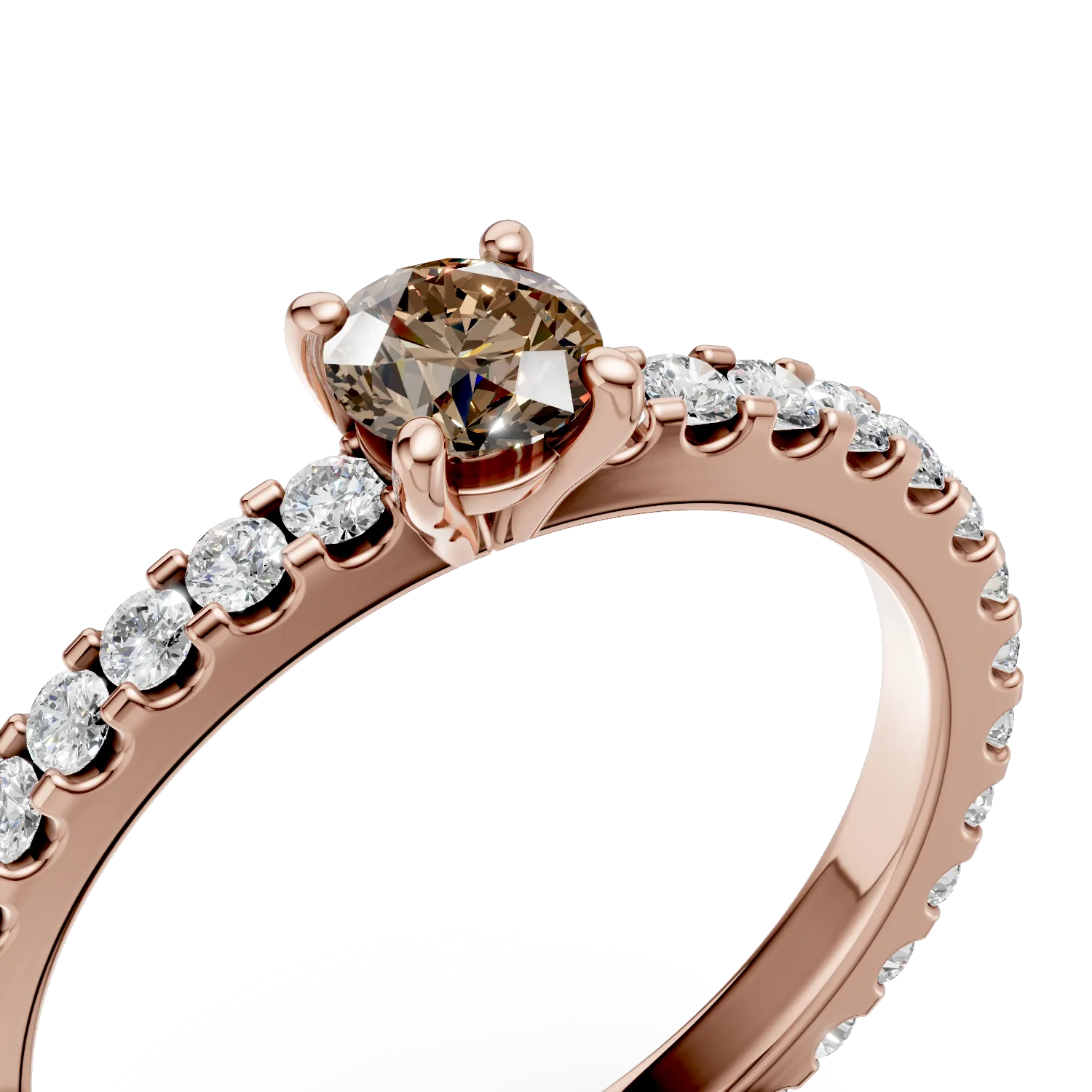 Pierścionek zaręczynowy z różowego złota 18K z brązowym diamentem 0.31ct i diamenty 0.49ct