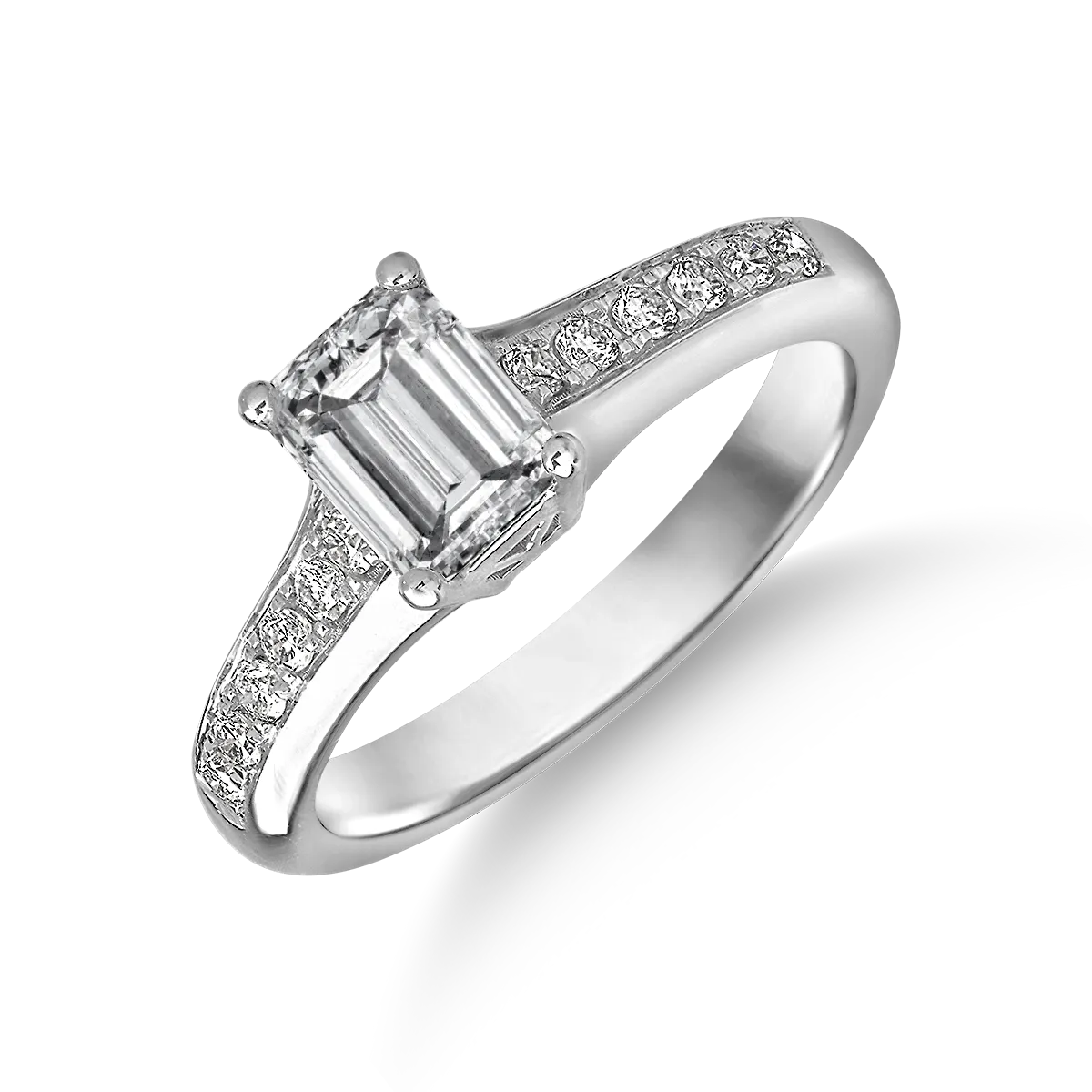 Inel de logodna din aur alb cu diamant de 1.1ct si diamante de 0.2ct
