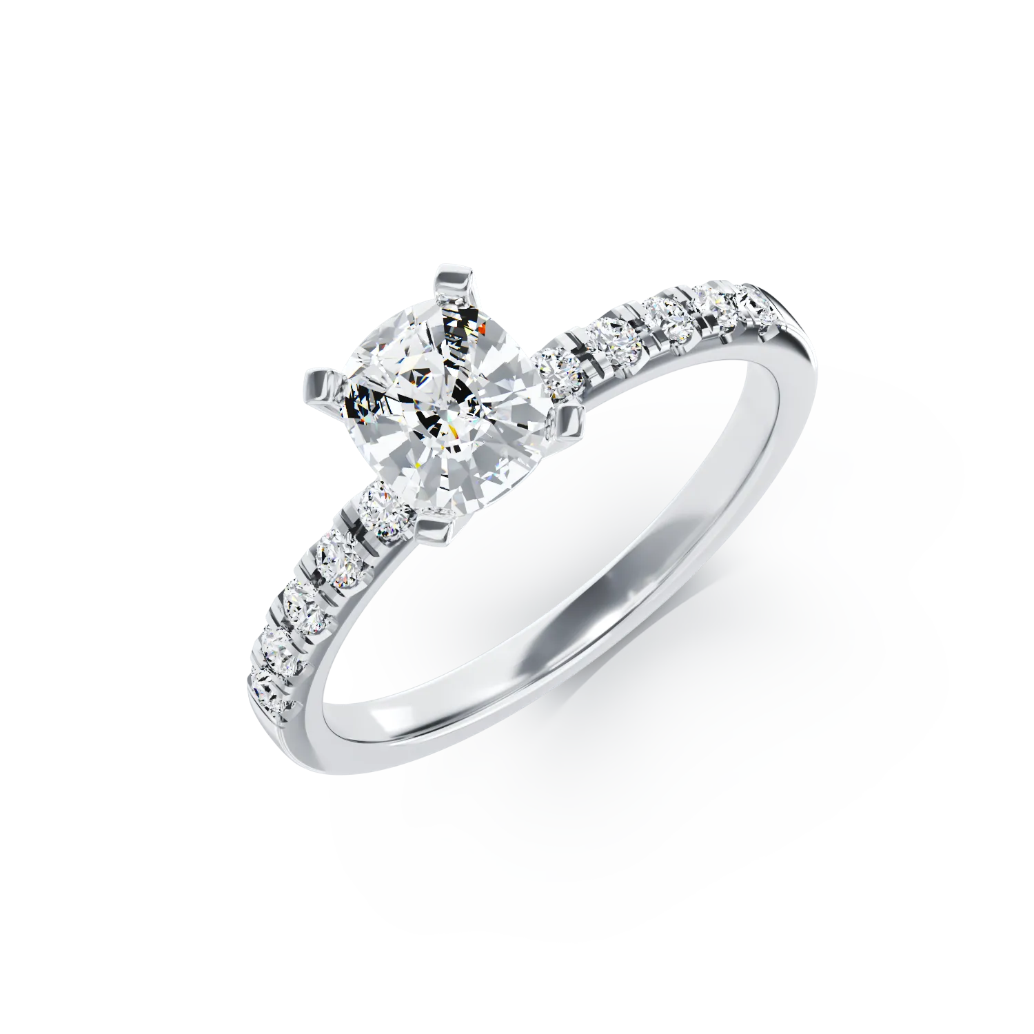 18K white gold engagement ring with diamond of 1.03ct and diamonds of 0.19ct