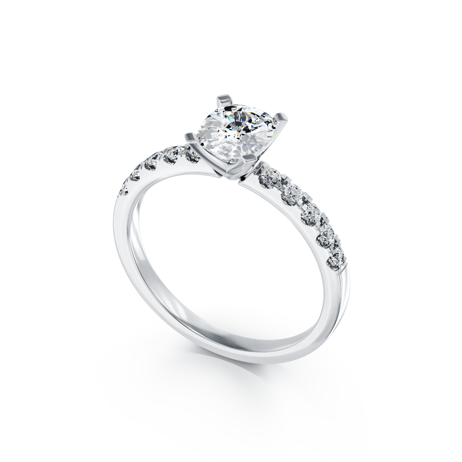 18K white gold engagement ring with diamond of 1.03ct and diamonds of 0.19ct