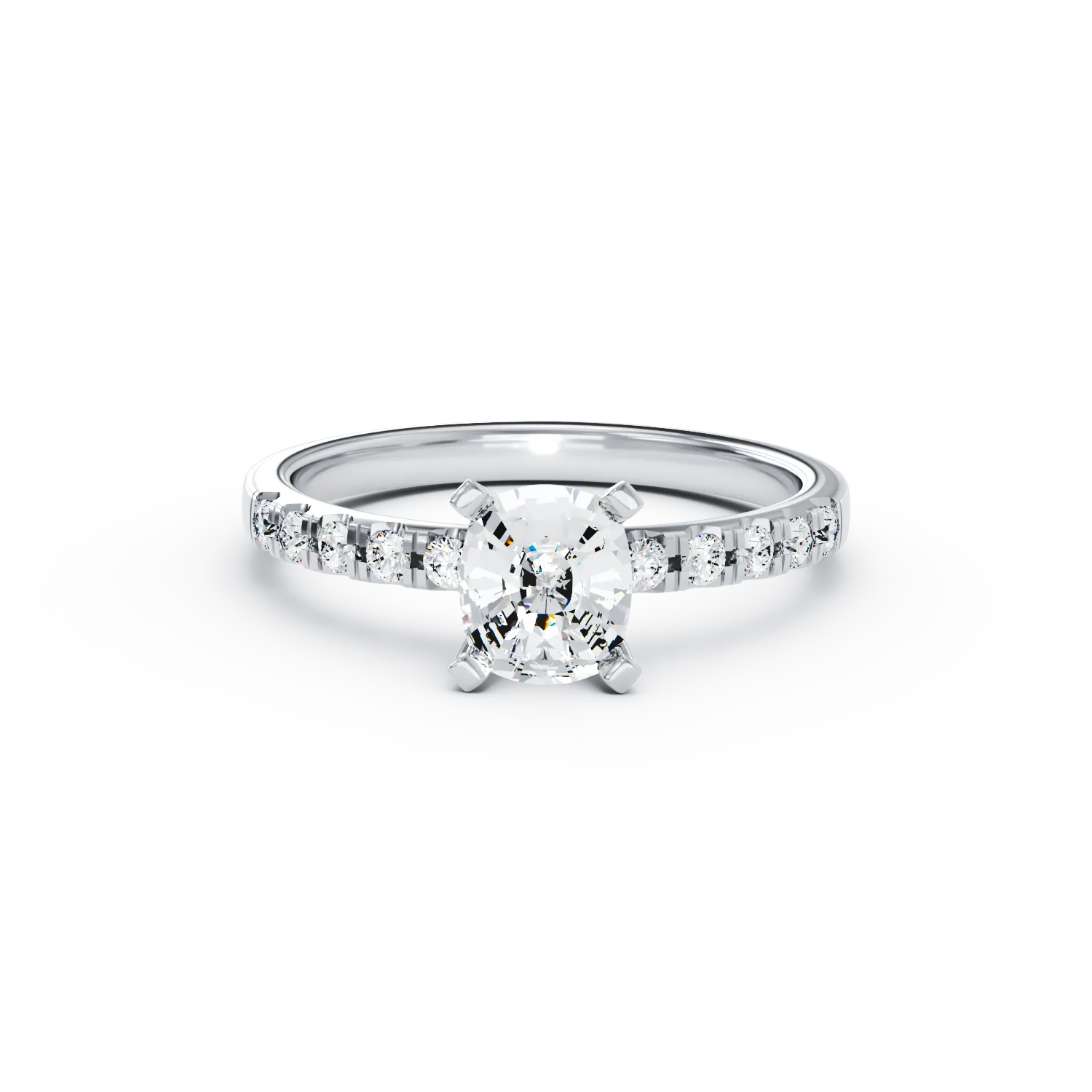18K white gold engagement ring with diamond of 1.03ct and diamonds of 0.19ct