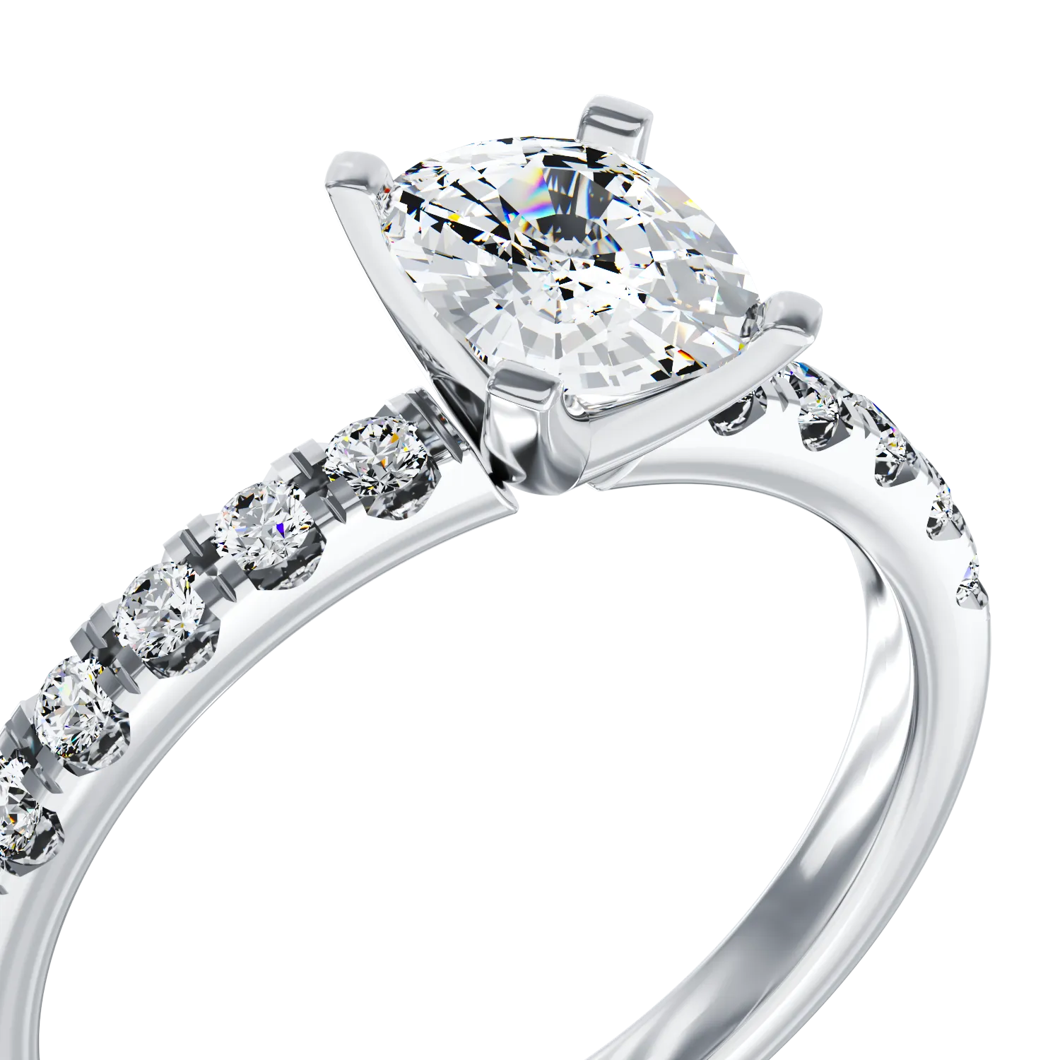 18K white gold engagement ring with diamond of 1.03ct and diamonds of 0.19ct