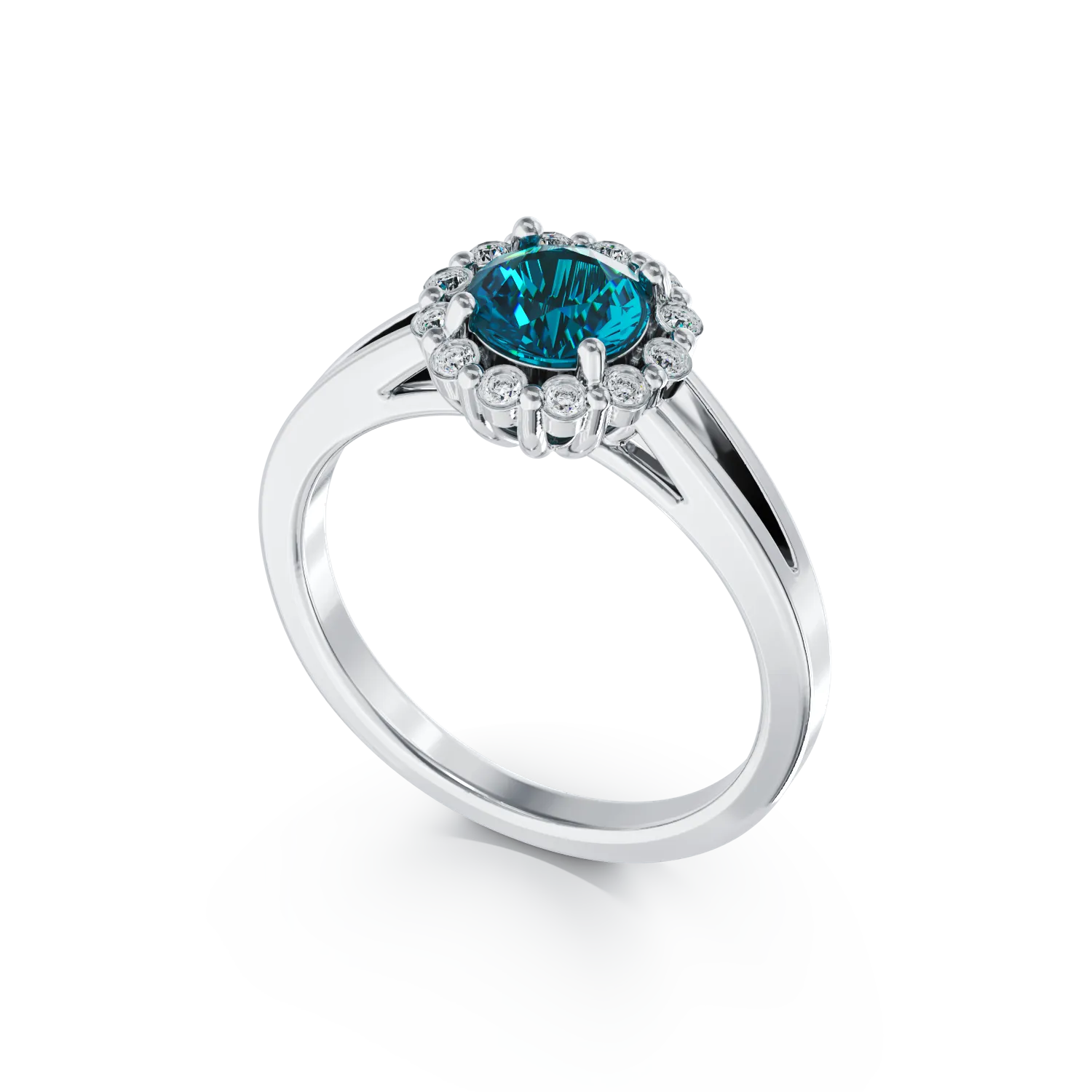 18K white gold engagement ring with 0.4ct blue diamond and 0.18ct diamonds