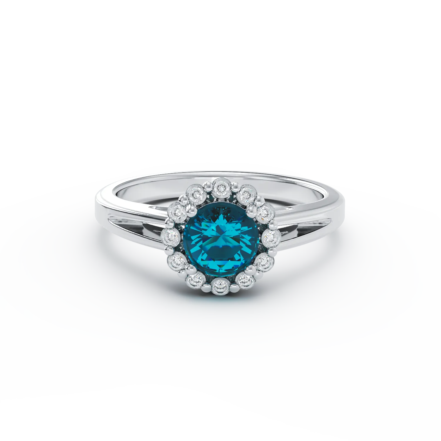 18K white gold engagement ring with 0.4ct blue diamond and 0.18ct diamonds