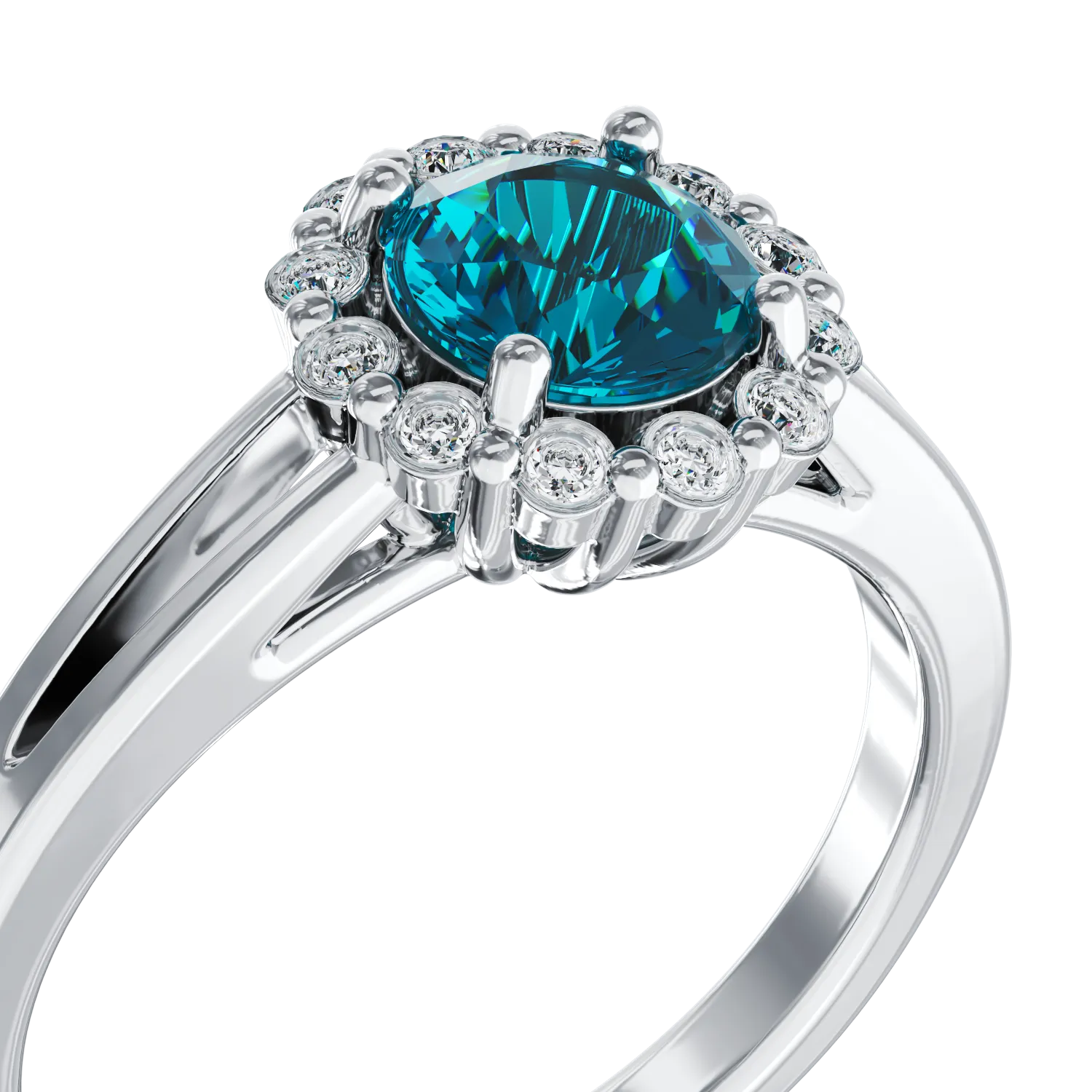 18K white gold engagement ring with 0.4ct blue diamond and 0.18ct diamonds