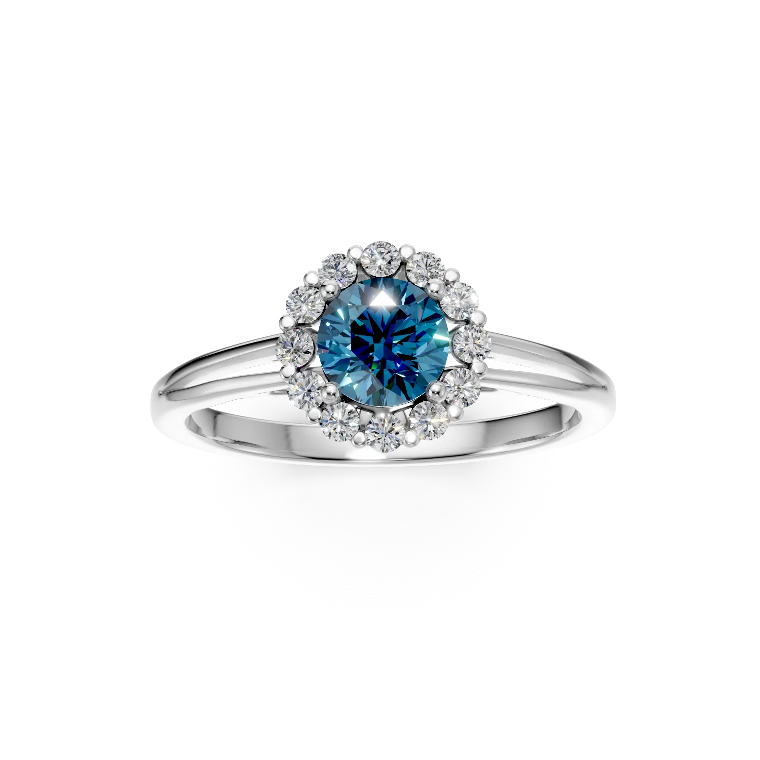 Inel de logodna din aur alb de 18K cu diamant albastru de 0.4ct si diamante de 0.18ct