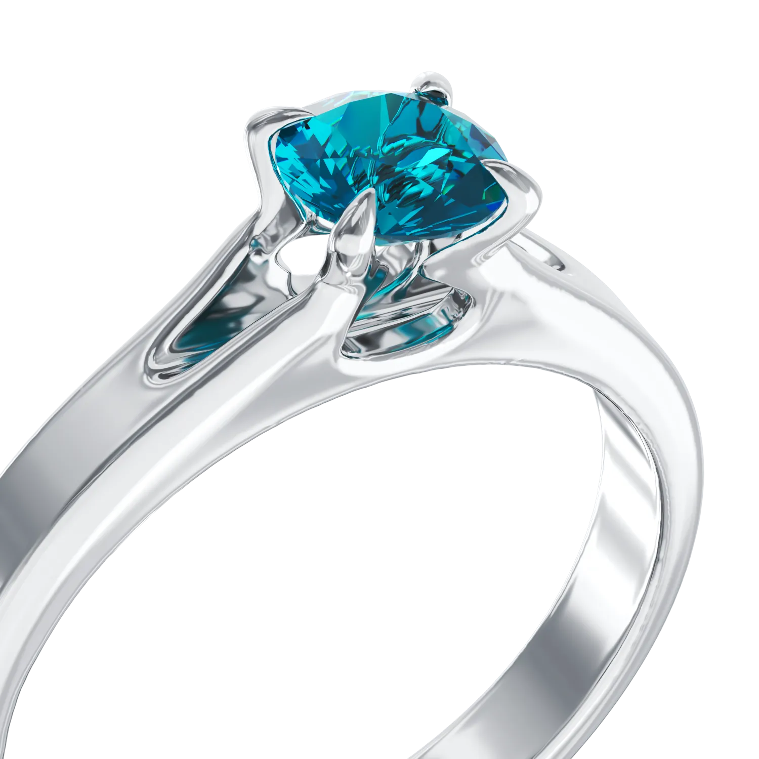 Inel de logodna din aur alb de 18K cu un diamant solitaire albastru de 0.33ct
