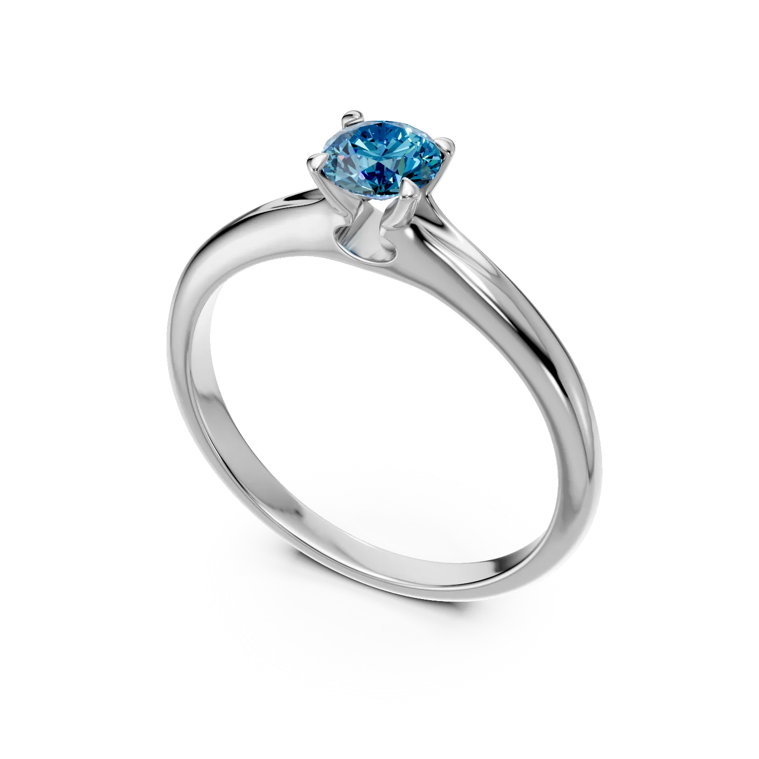 Inel de logodna din aur alb de 18K cu un diamant solitaire albastru de 0.33ct