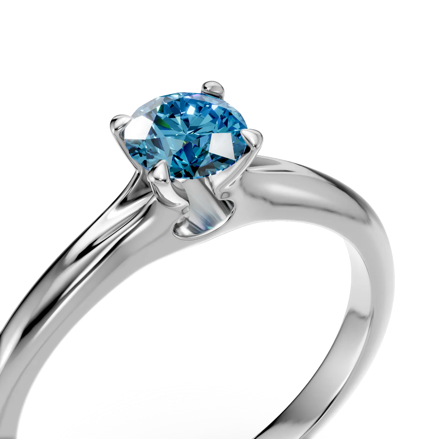 Inel de logodna din aur alb de 18K cu un diamant solitaire albastru de 0.33ct
