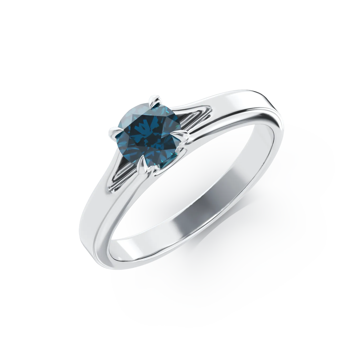 Inel de logodna din aur alb de 18K cu un diamant solitaire albastru de 0.55ct