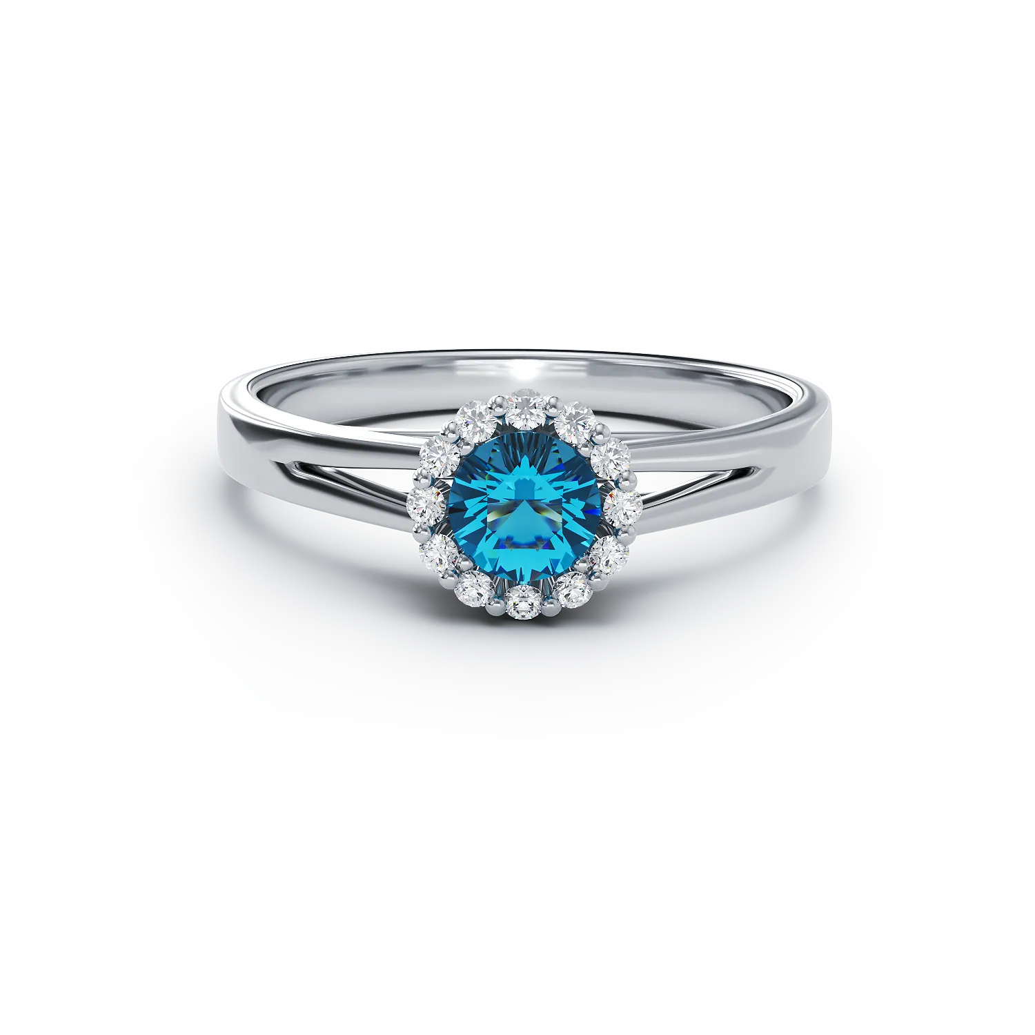 Eljegyzési gyűrű 18K-os fehér aranyból 0,33ct kék gyémánttal és 0,1ct gyémánttal