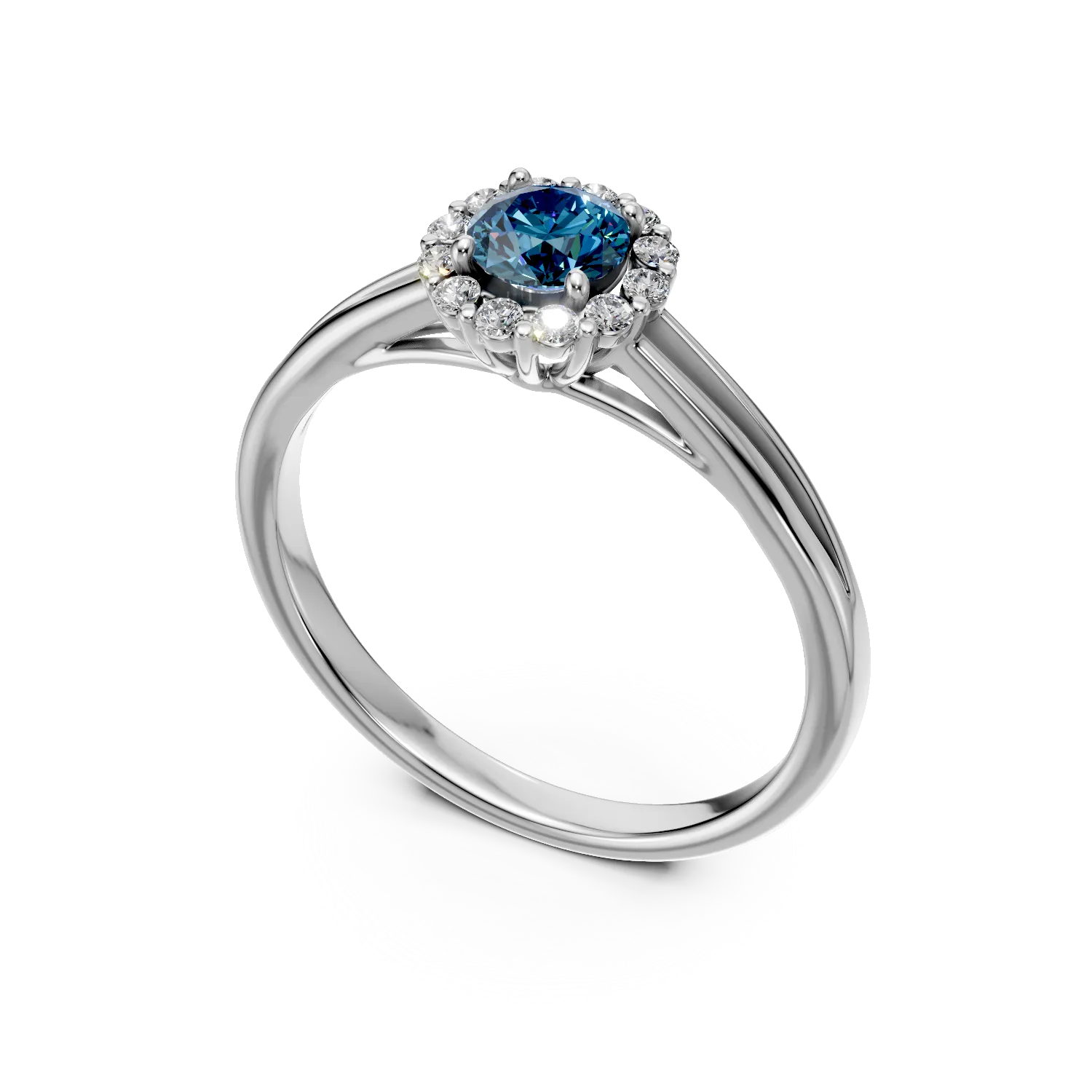 18K white gold engagement ring with blue diamond of 0.33ct and diamonds of 0.1ct