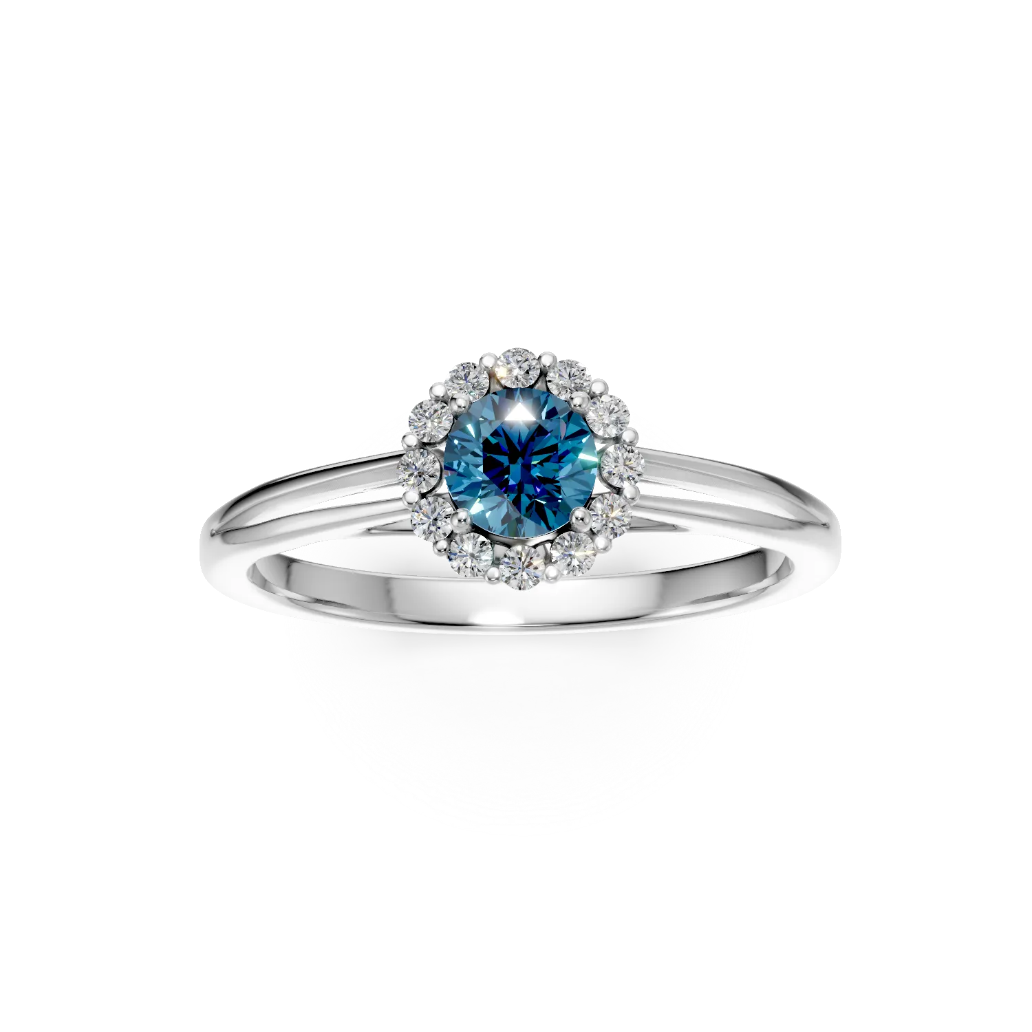 18K white gold engagement ring with blue diamond of 0.33ct and diamonds of 0.1ct