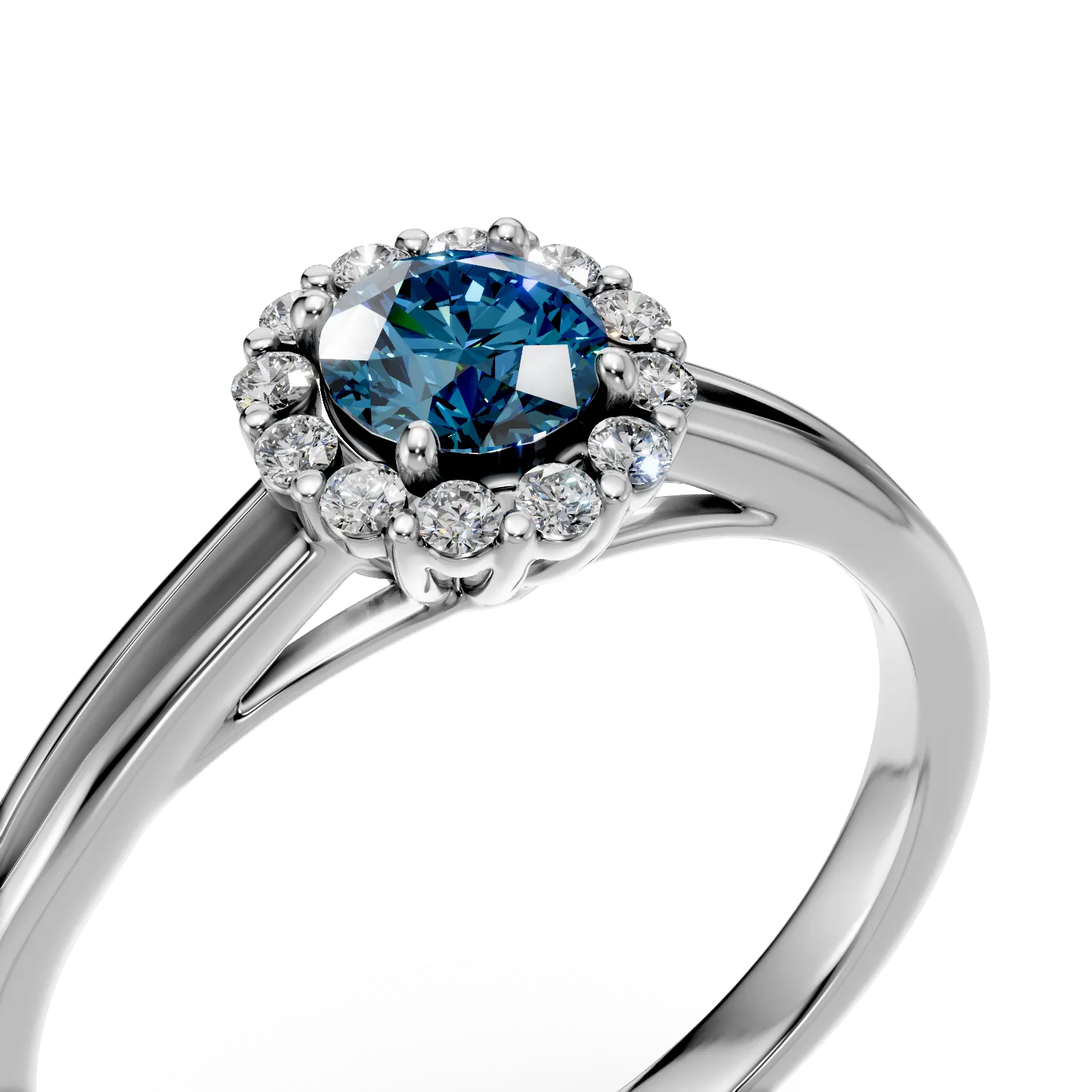 18K white gold engagement ring with blue diamond of 0.33ct and diamonds of 0.1ct