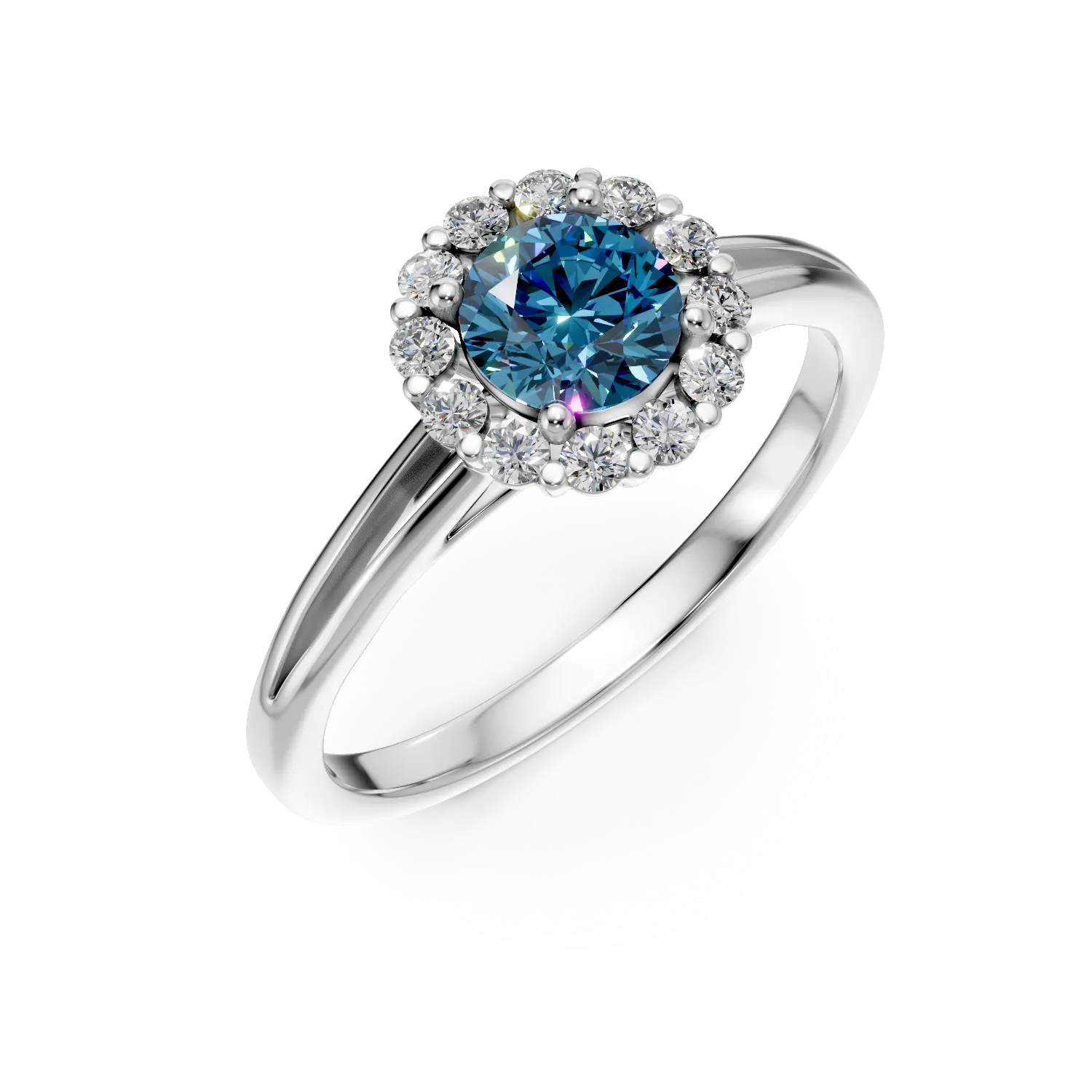 18K white gold engagement ring with blue diamond of 0.55ct and diamonds of 0.18ct