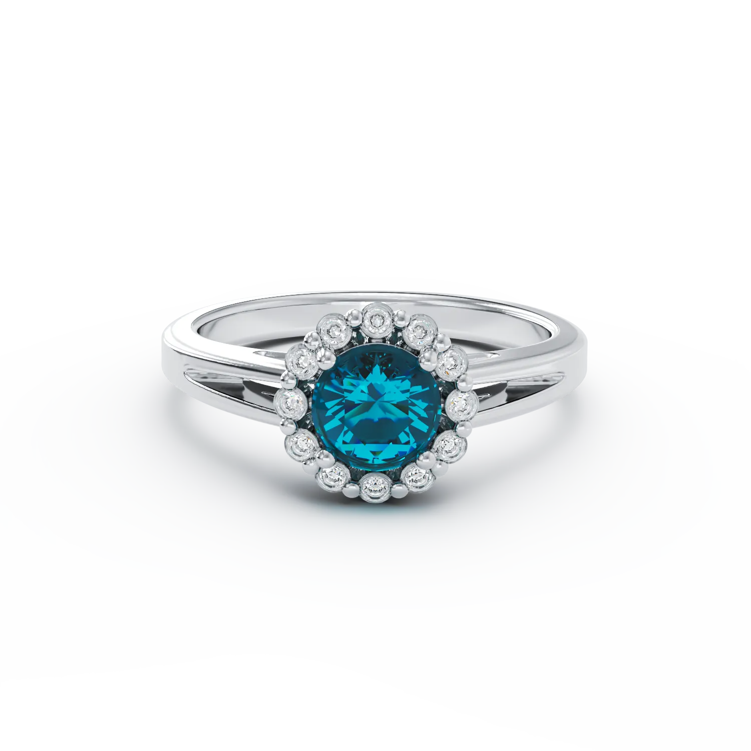Eljegyzési gyűrű 18K-os fehér aranyból 0,55ct kék gyémánttal és 0,18ct gyémánttal