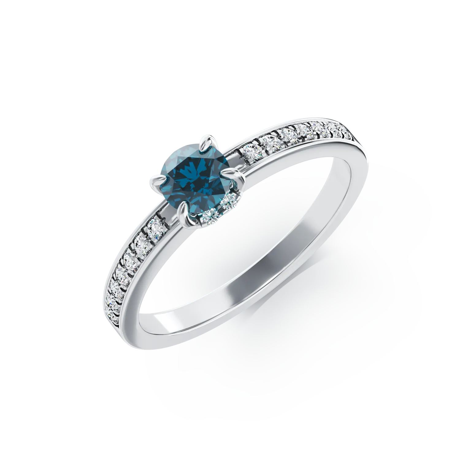 Eljegyzési gyűrű 18K-os fehér aranyból 0,33ct kék gyémánttal és 0,16ct gyémánttal