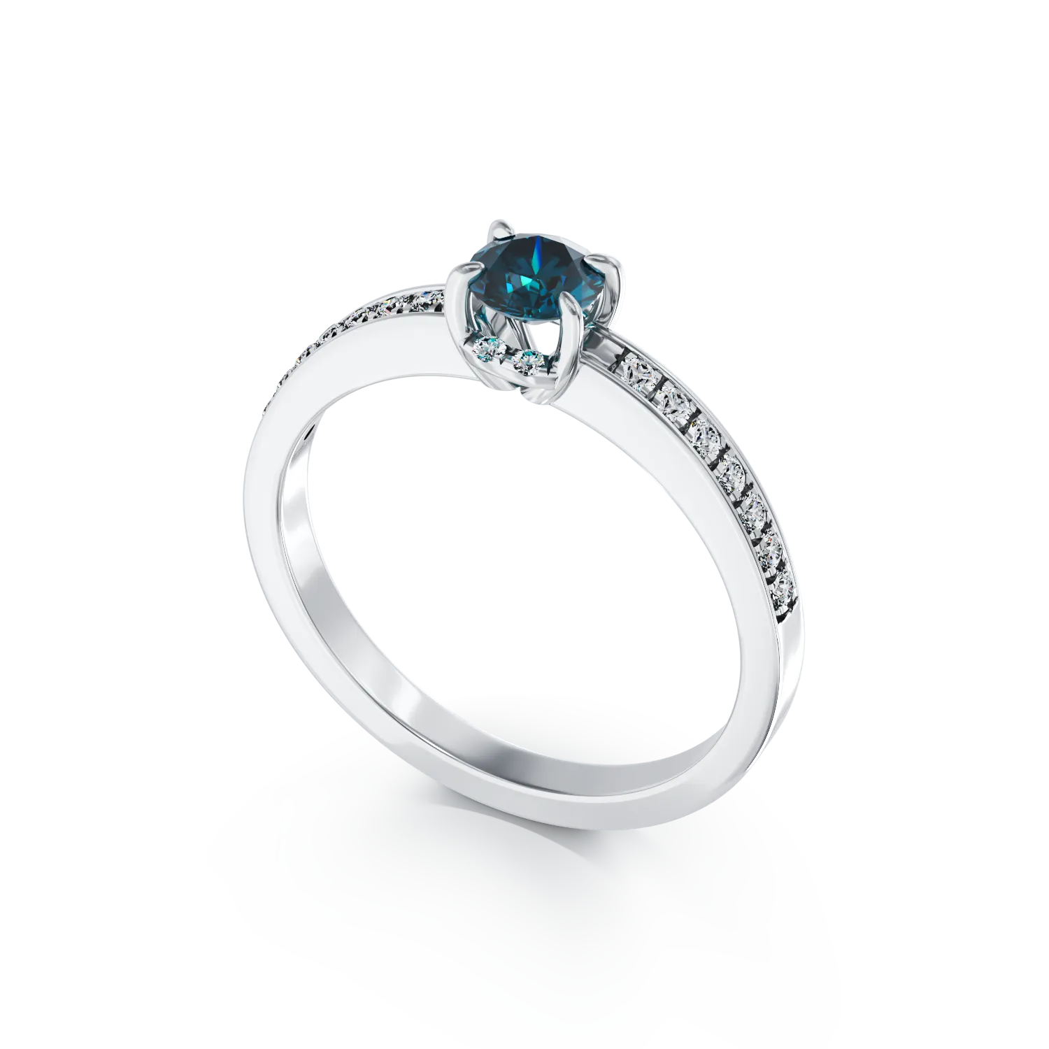 Pierścionek zaręczynowy z 18K białego złota z 0.33ct niebieskim diamentem i 0.16ct diamentem