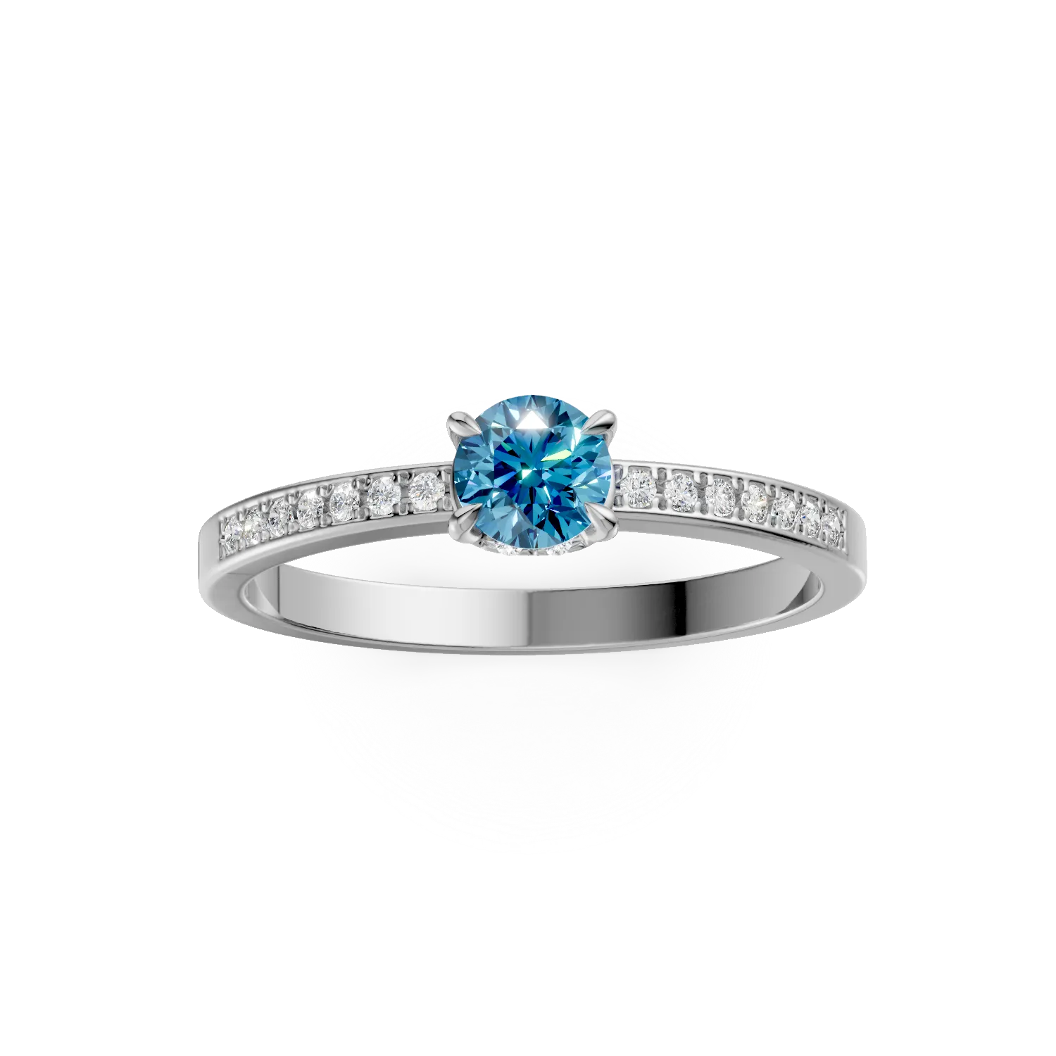 Inel de logodna din aur alb de 18K cu diamant albastru de 0.33ct si diamante de 0.16ct