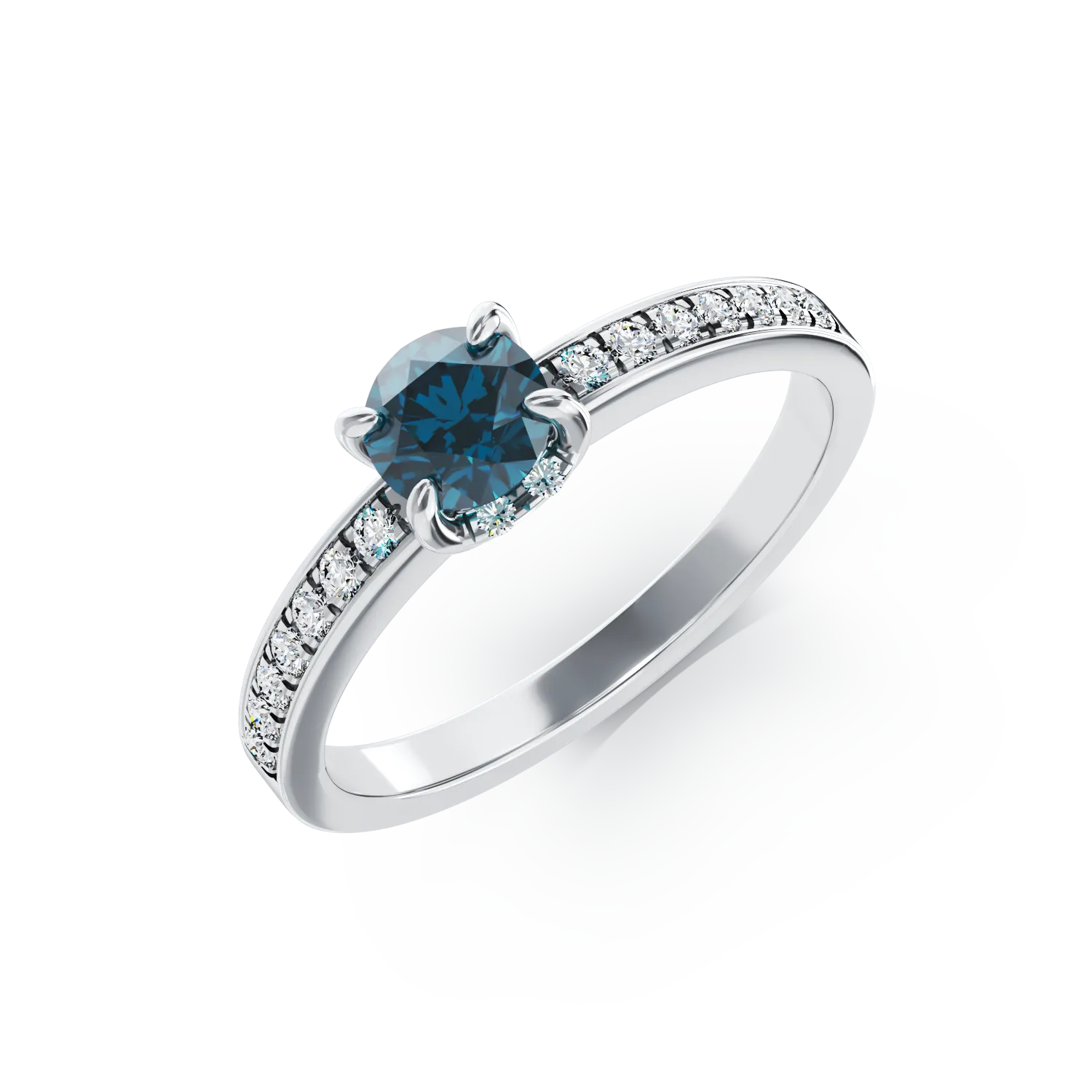 Pierścionek zaręczynowy z 18K białego złota z 0.44ct niebieskim diamentem i 0.2ct diamentami
