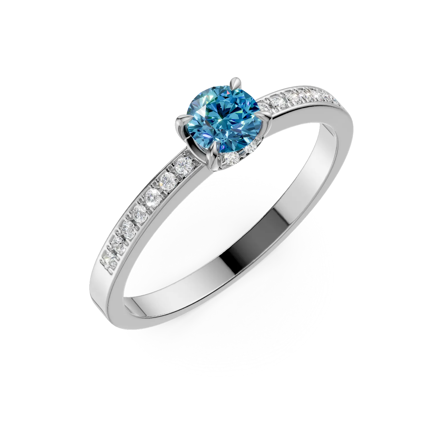 Годежен пръстен от 18K бяло злато с 0.44ct син диамант и 0.2ct диаманти