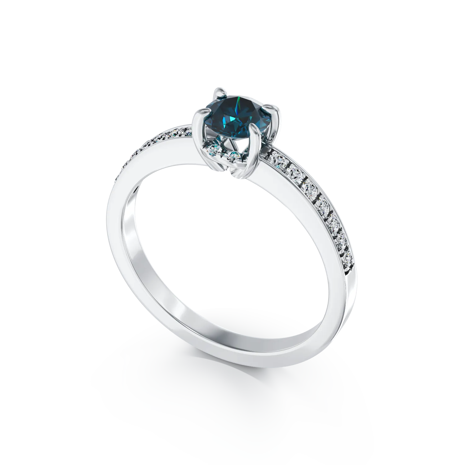 Годежен пръстен от 18K бяло злато с 0.44ct син диамант и 0.2ct диаманти