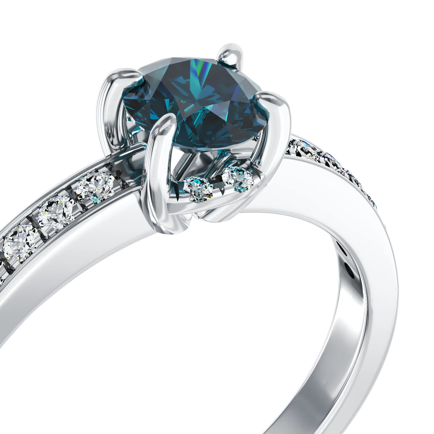 Годежен пръстен от 18K бяло злато с 0.44ct син диамант и 0.2ct диаманти