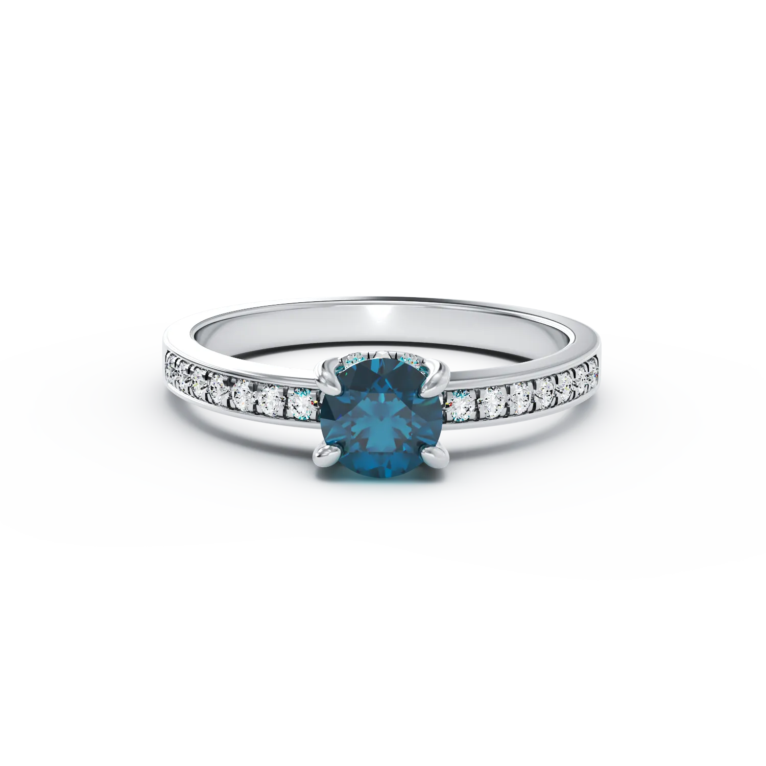Inel de logodna din aur alb de 18K cu diamant albastru de 0.55ct si diamante de 0.24ct