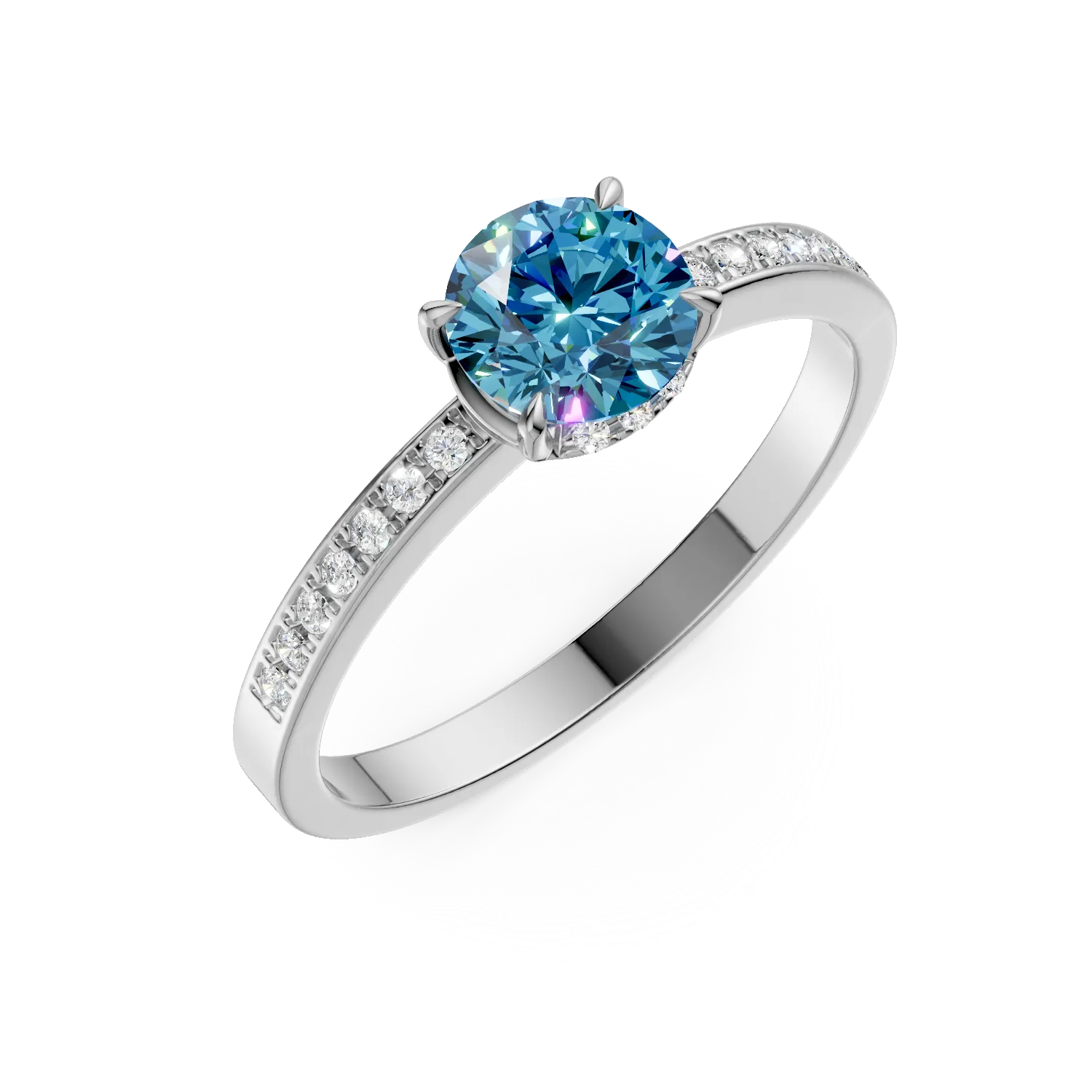 Inel de logodna din aur alb cu diamant albastru de 0.55ct si diamante de 0.24ct