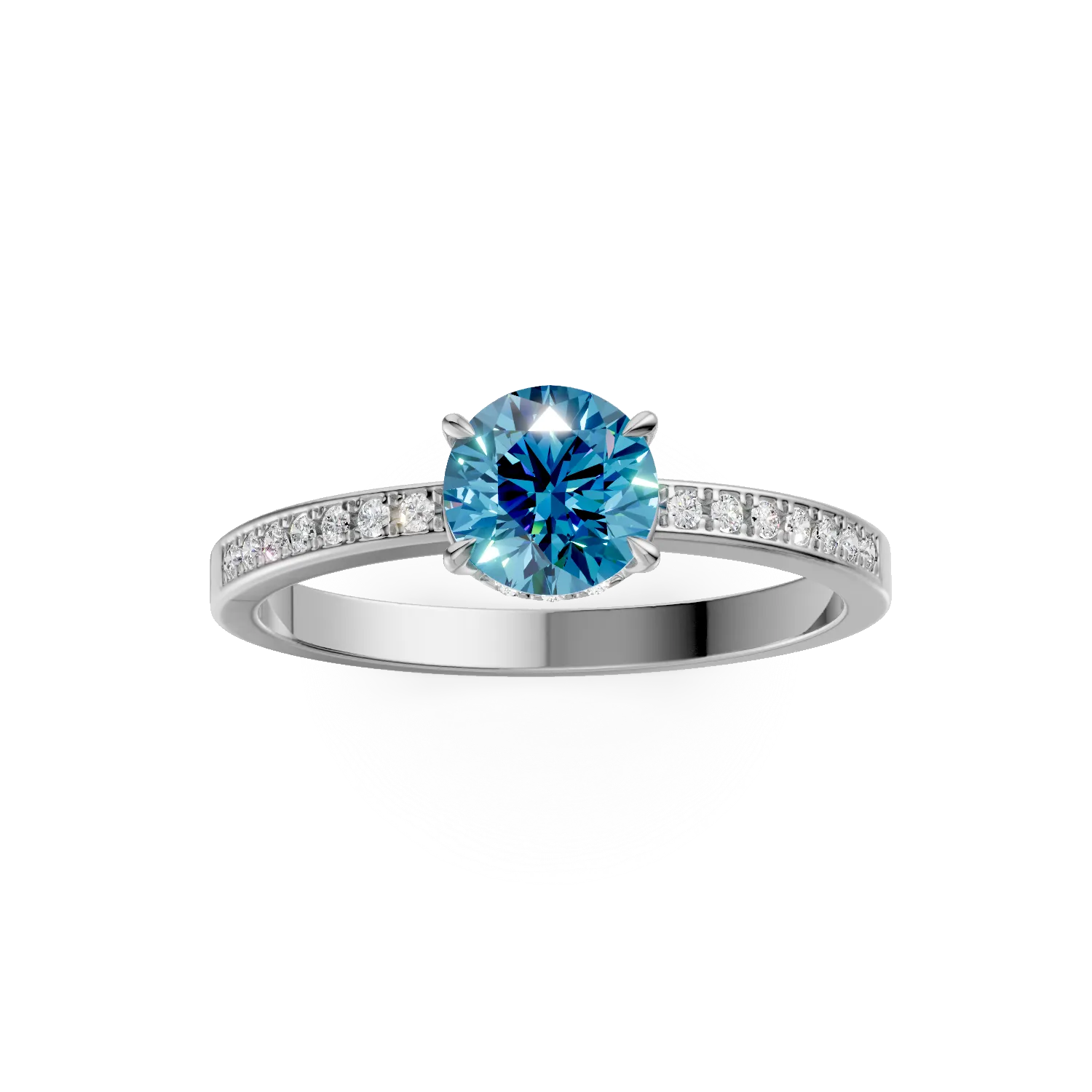 Inel de logodna din aur alb de 18K cu diamant albastru de 0.55ct si diamante de 0.24ct