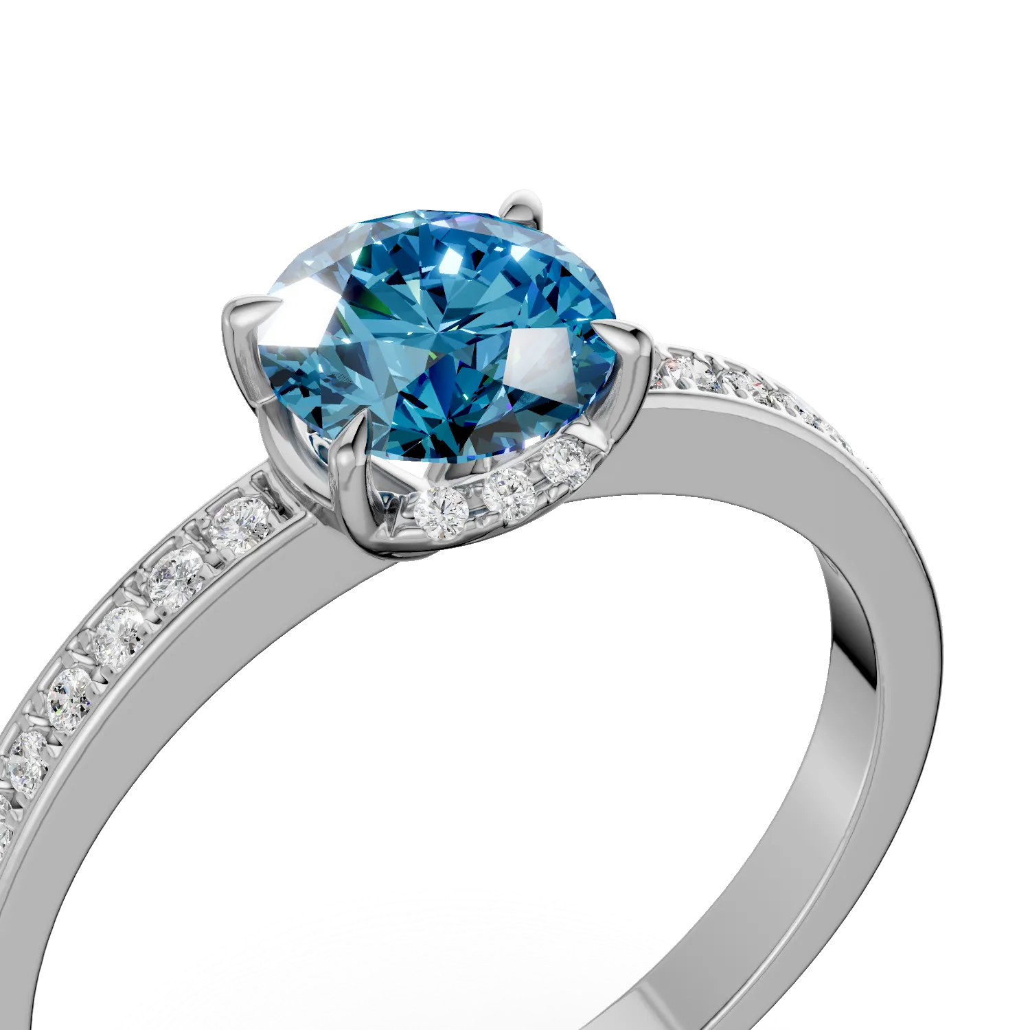 Inel de logodna din aur alb de 18K cu diamant albastru de 0.55ct si diamante de 0.24ct