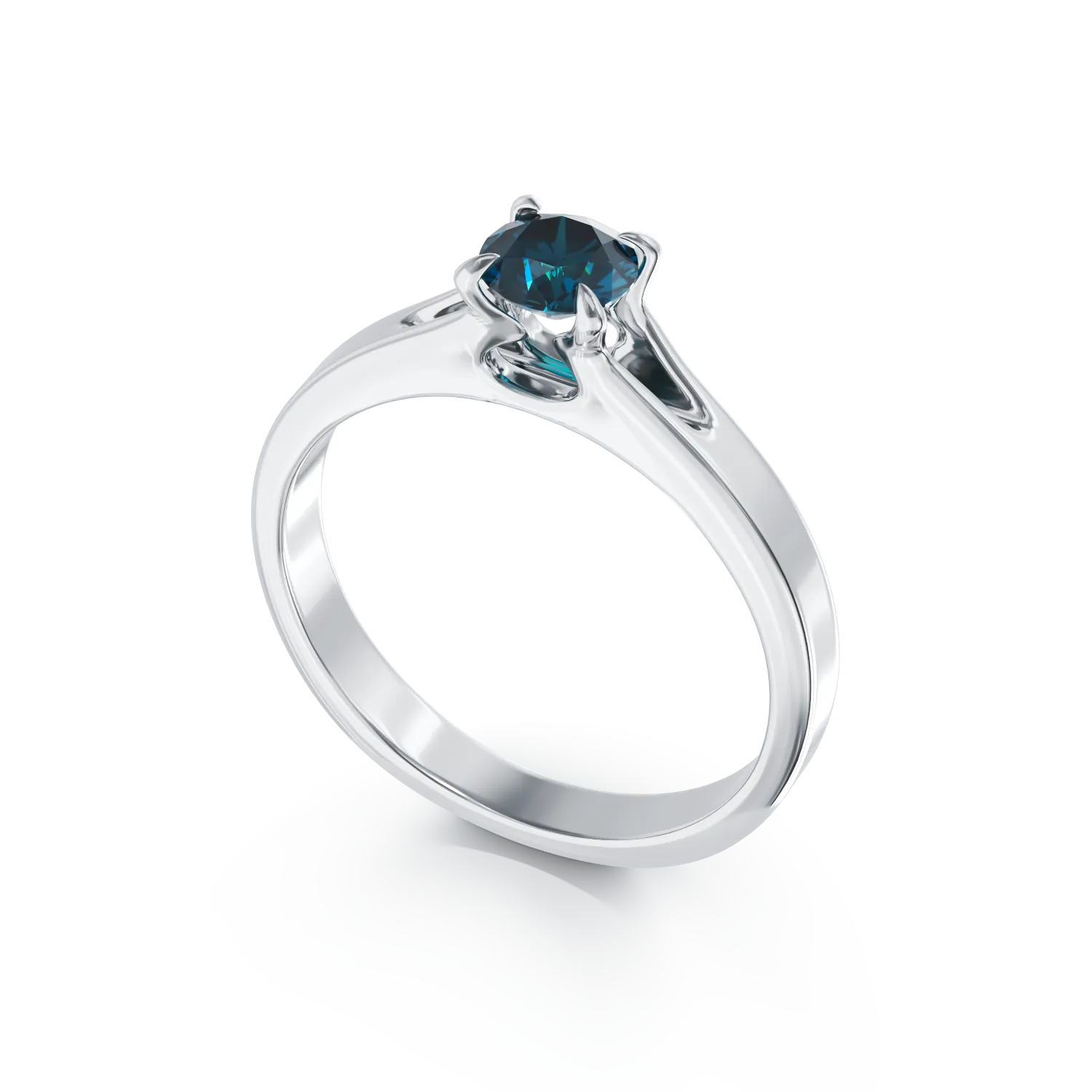 18K white gold engagement ring with a 0.44ct blue solitaire diamond