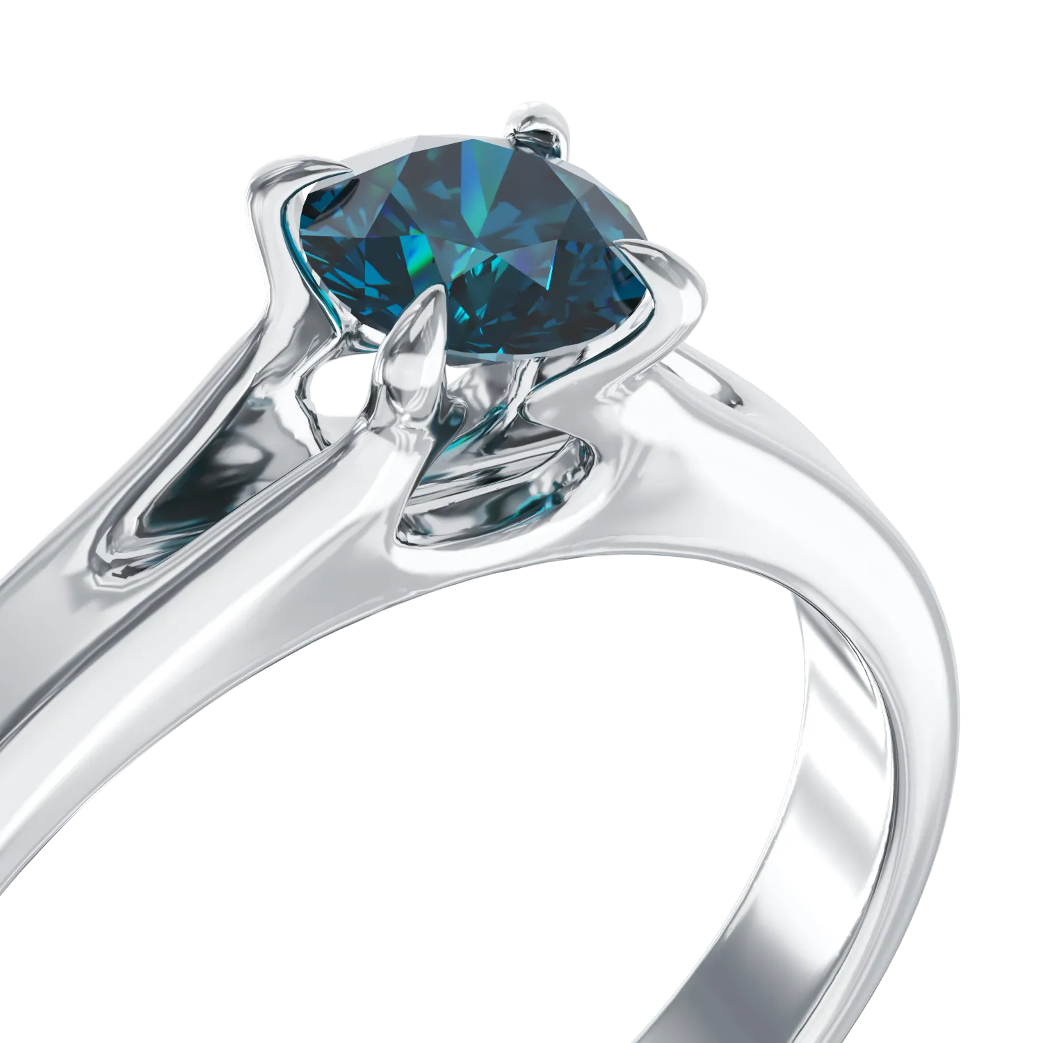 18K white gold engagement ring with a 0.44ct blue solitaire diamond