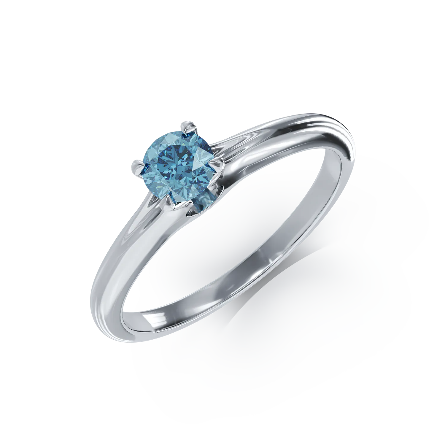18K бял златен годежен пръстен със син диамант от 0.22ct