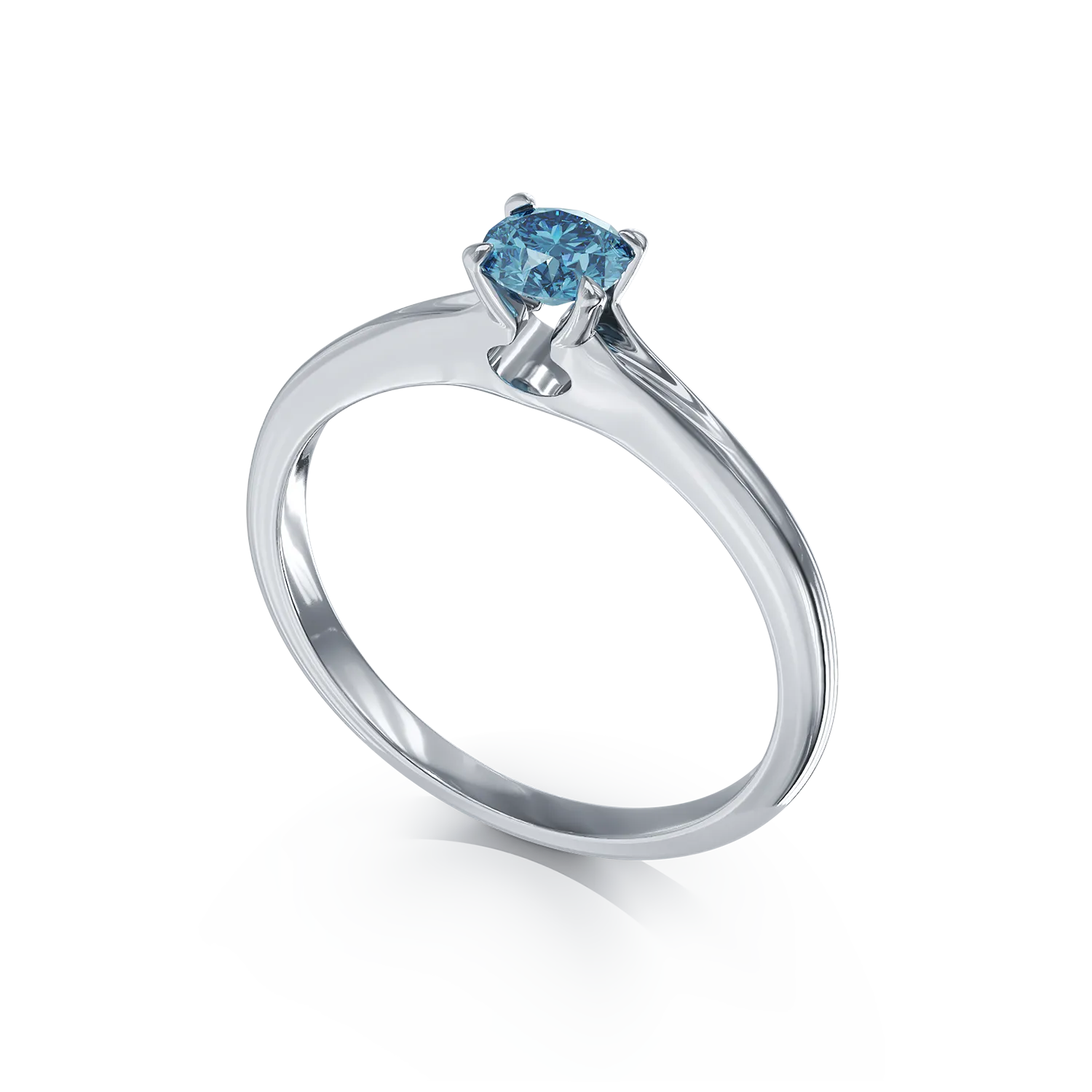 Inel de logodna din aur alb de 18K cu un diamant solitaire albastru de 0.22ct