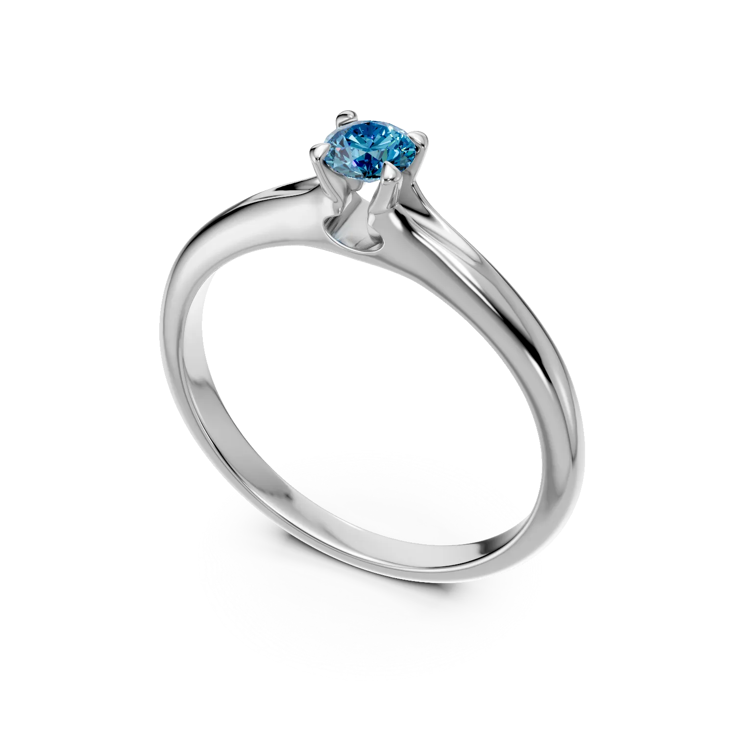 Inel de logodna din aur alb de 18K cu un diamant solitaire albastru de 0.22ct