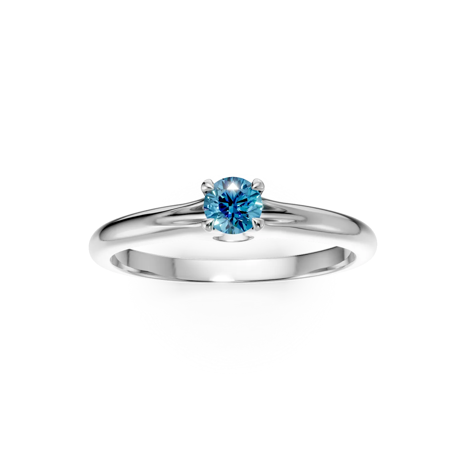 Inel de logodna din aur alb de 18K cu un diamant solitaire albastru de 0.22ct
