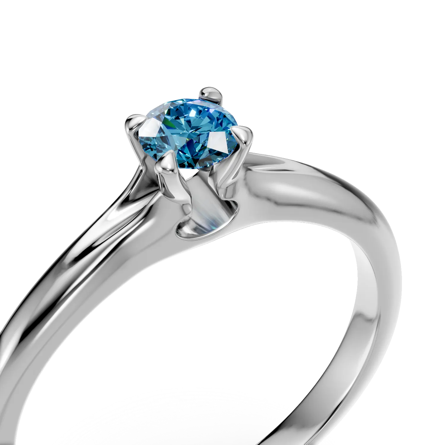 Inel de logodna din aur alb de 18K cu un diamant solitaire albastru de 0.22ct