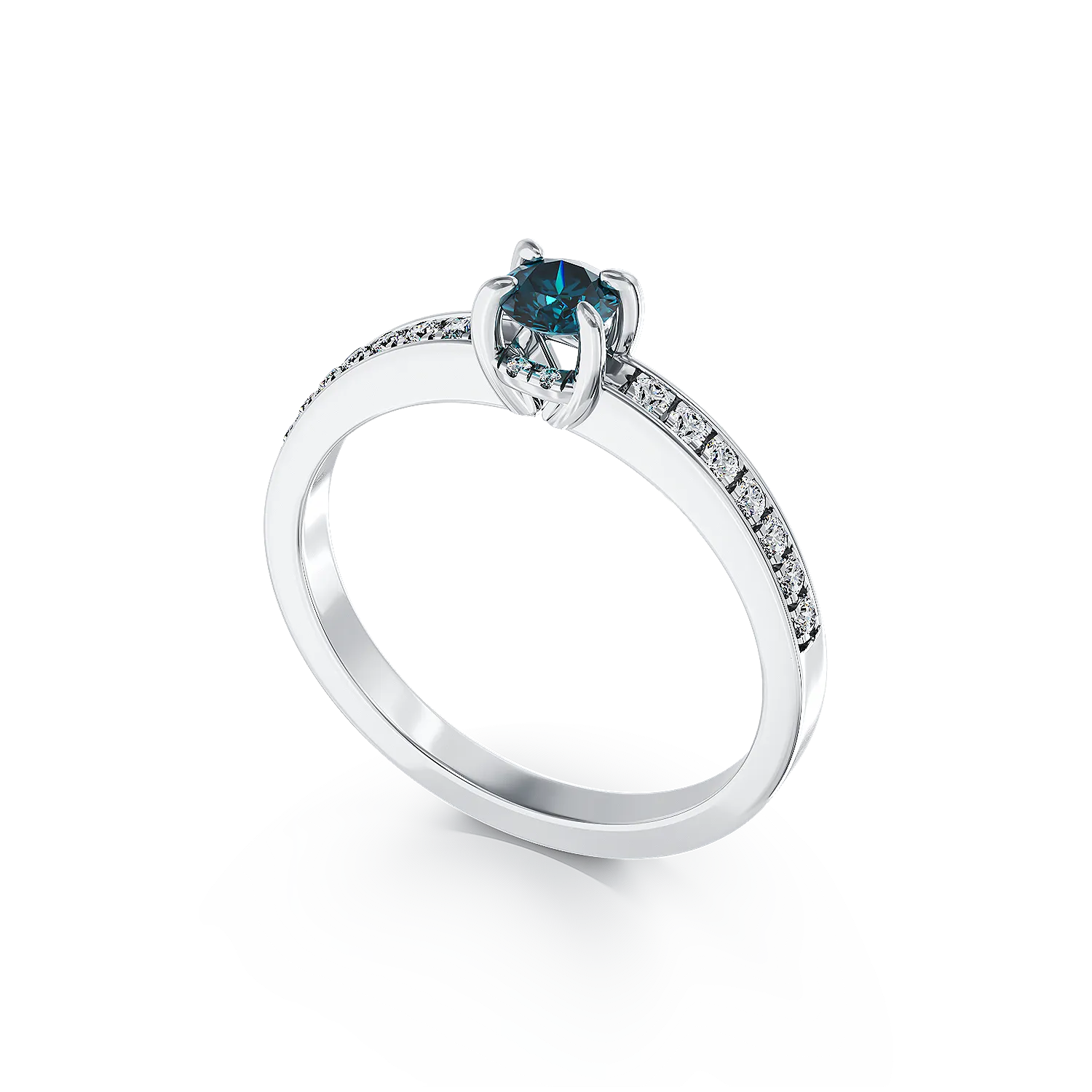Pierścionek zaręczynowy z 18K białego złota z 0.22ct niebieskim diamentem i 0.13ct diamentami