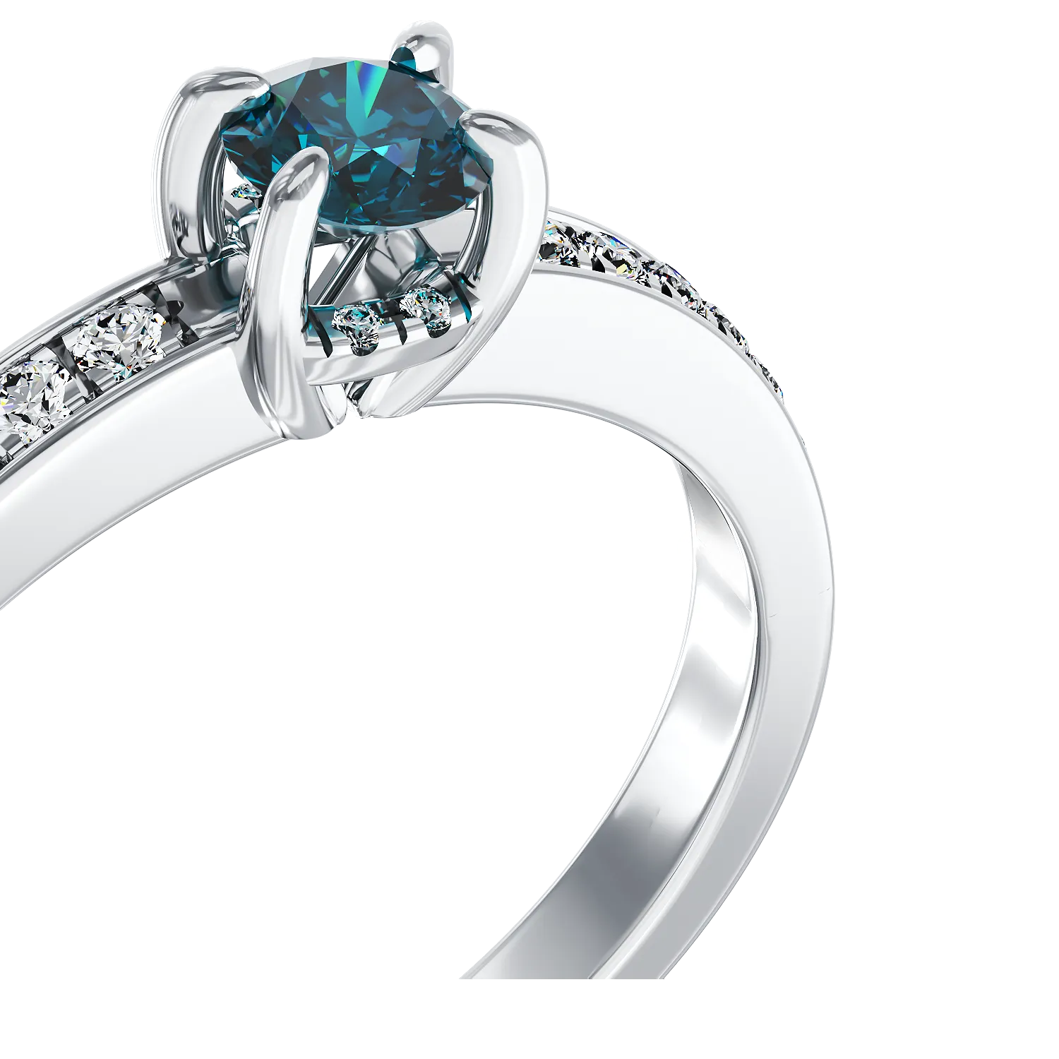 18K white gold engagement ring with 0.22ct blue diamond and 0.13ct diamonds