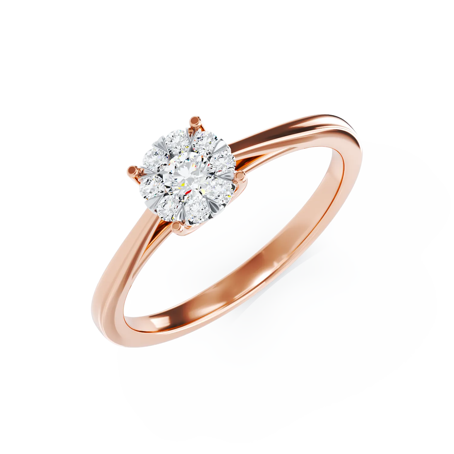 Eljegyzési gyűrű 18K-os rózsaszín aranyból 9 darab 0.15ct gyémánttal