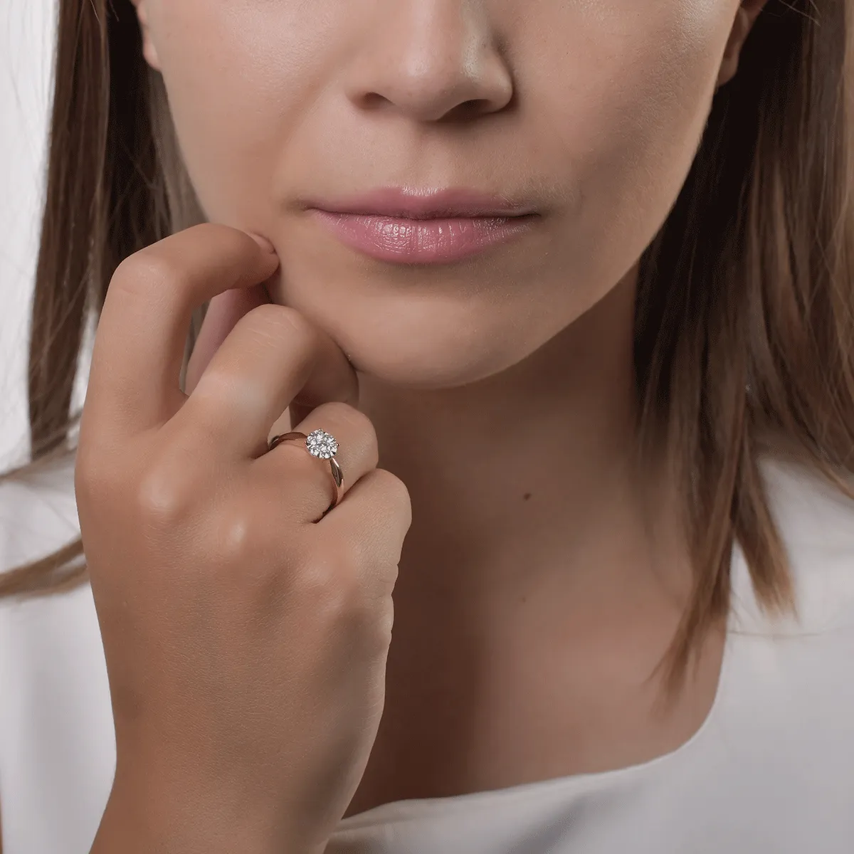 Inel de logodna din aur roz de 18K cu diamante de 0.34ct