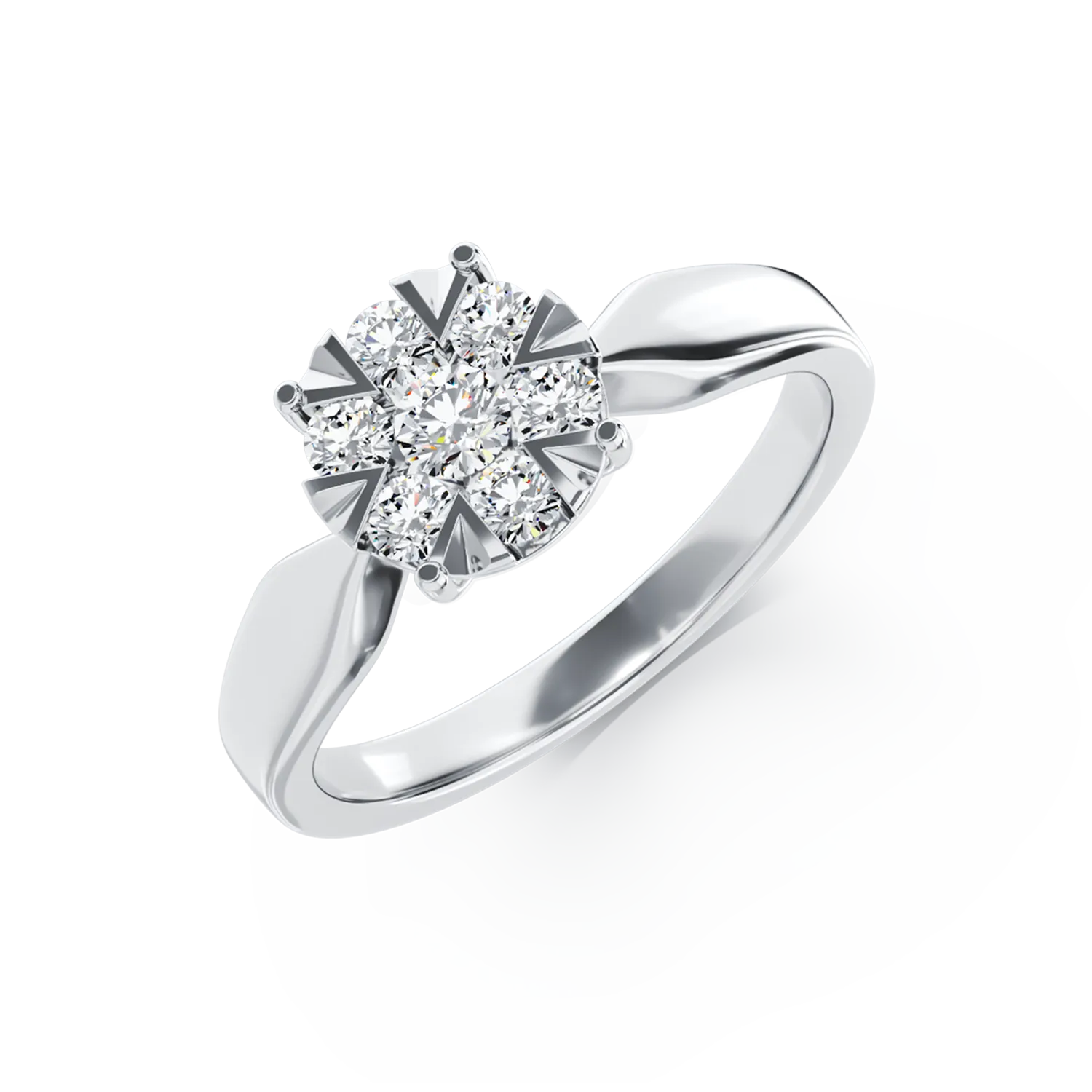18 k fehér arany eljegyzési gyűrű, 7 gyémánt 0.34ct