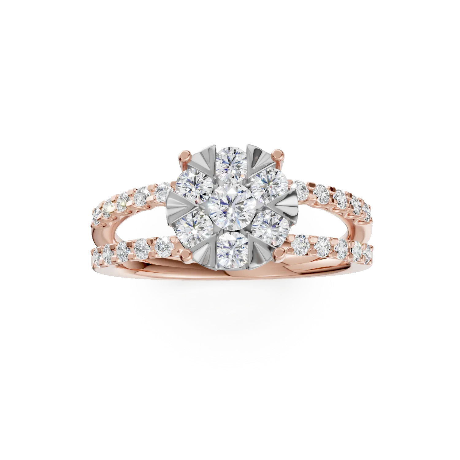 Inel de logodna din aur roz de 18K cu diamante de 1ct