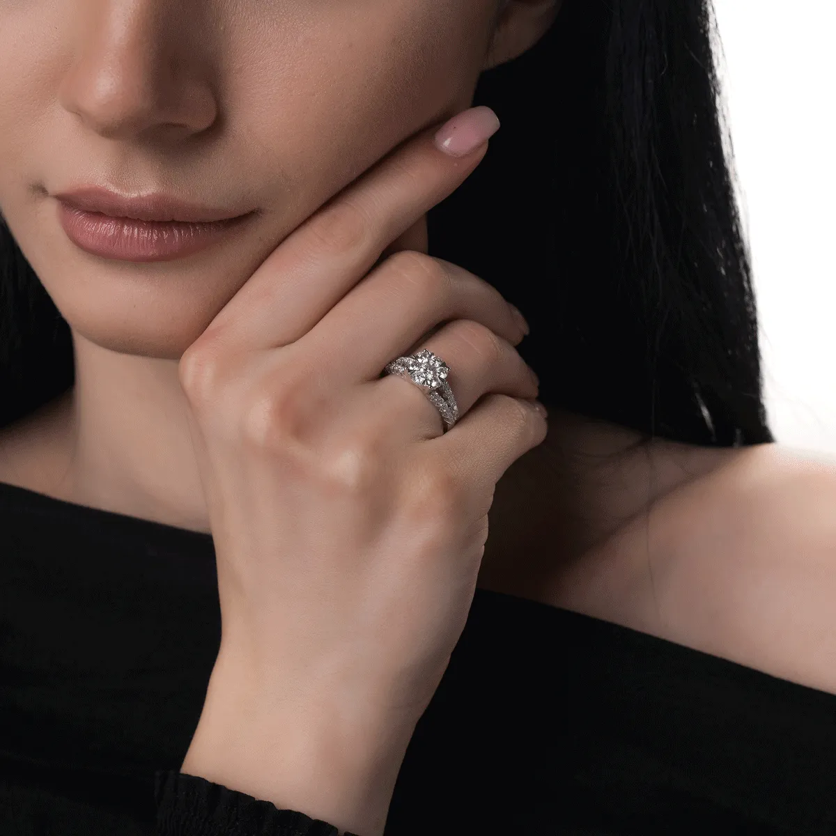 Inel de logodna din aur alb cu diamante de 1ct