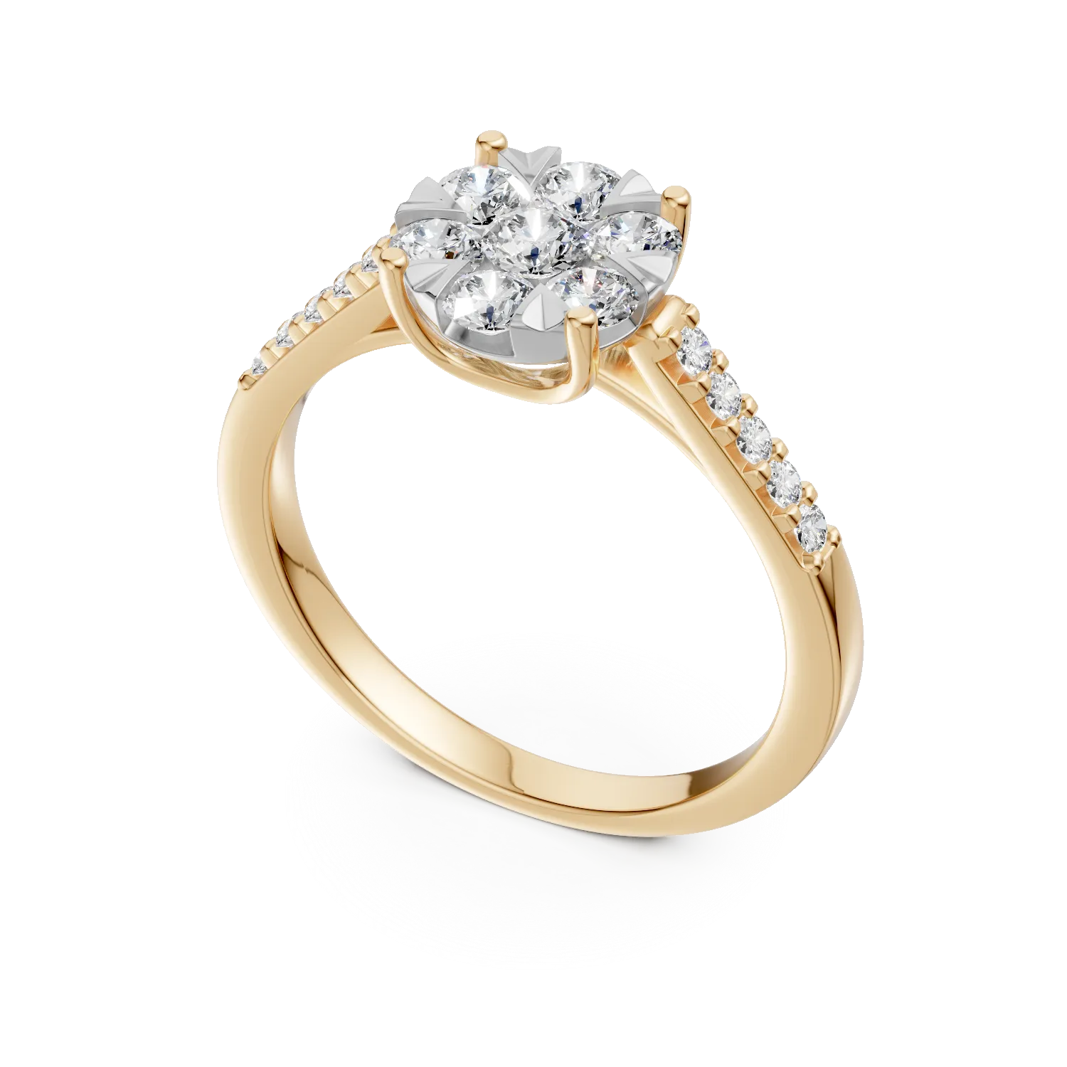 Pierścionek zaręczynowy z żółtego złota z diamentami o masie 0.5ct