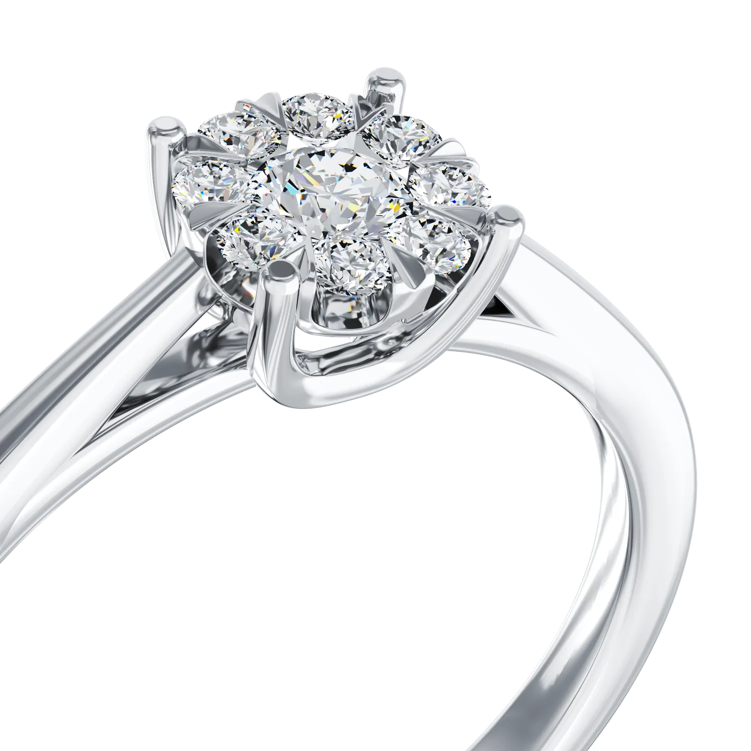 18K бял златен годежен пръстен с диаманти от 0.15ct