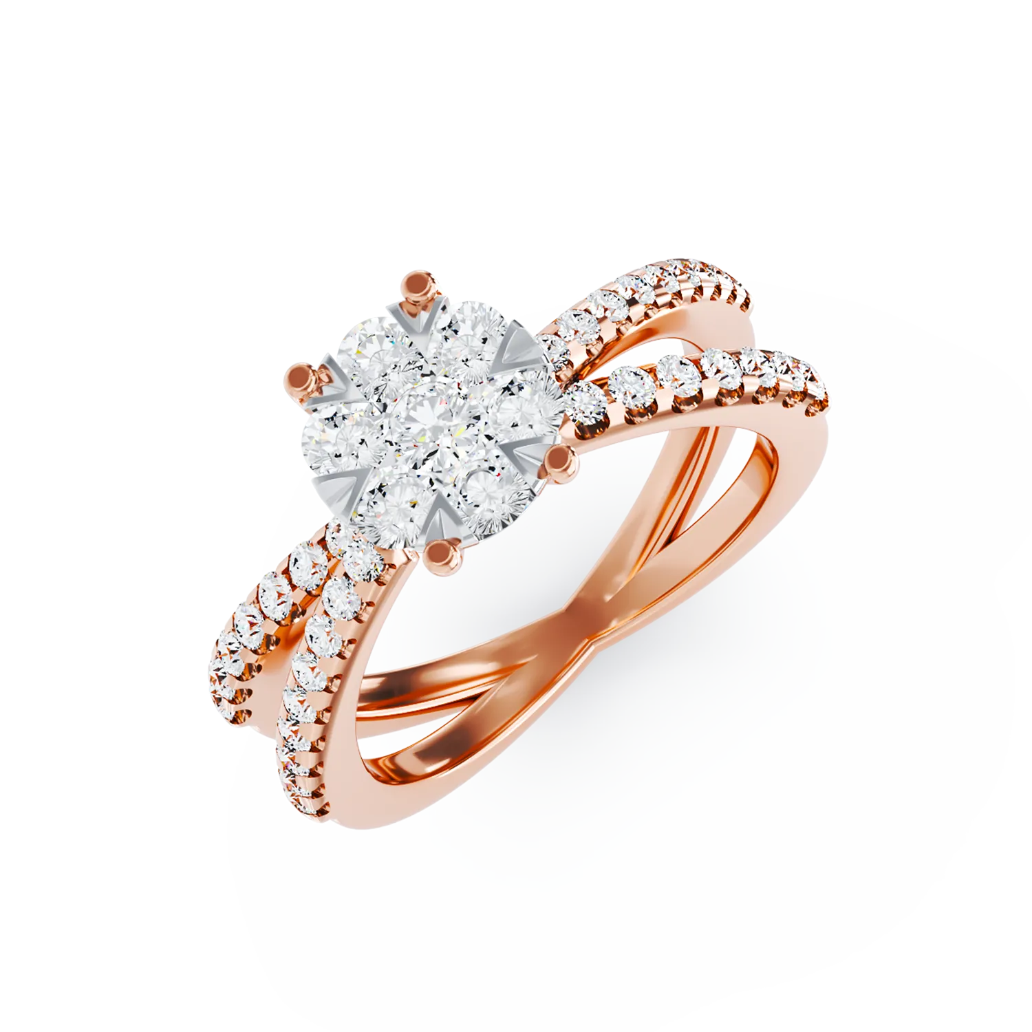 Inel de logodna din aur roz de 18K cu diamante de 0.6ct